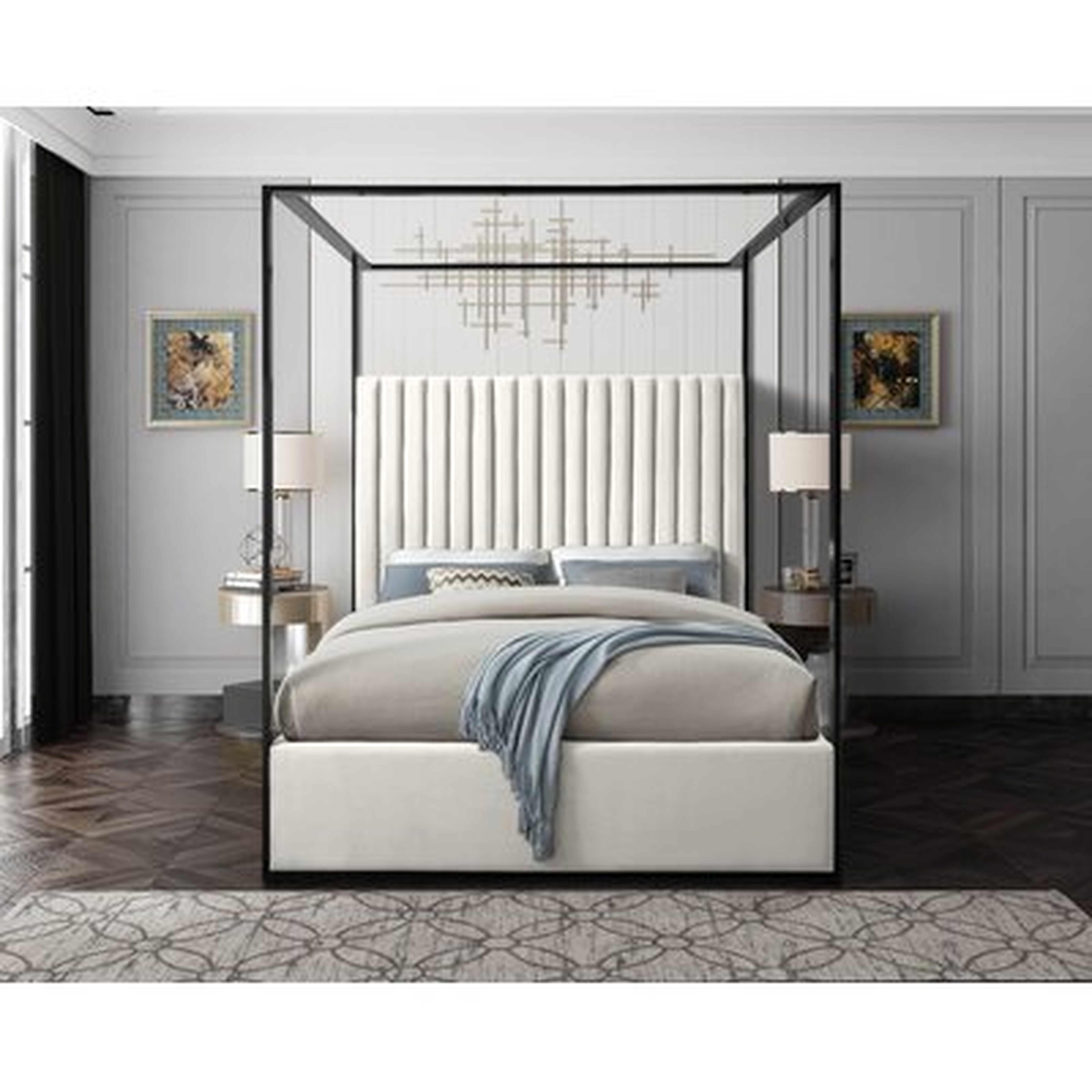 Gianluca Cream Velvet Upholstered Canopy Bed - Wayfair
