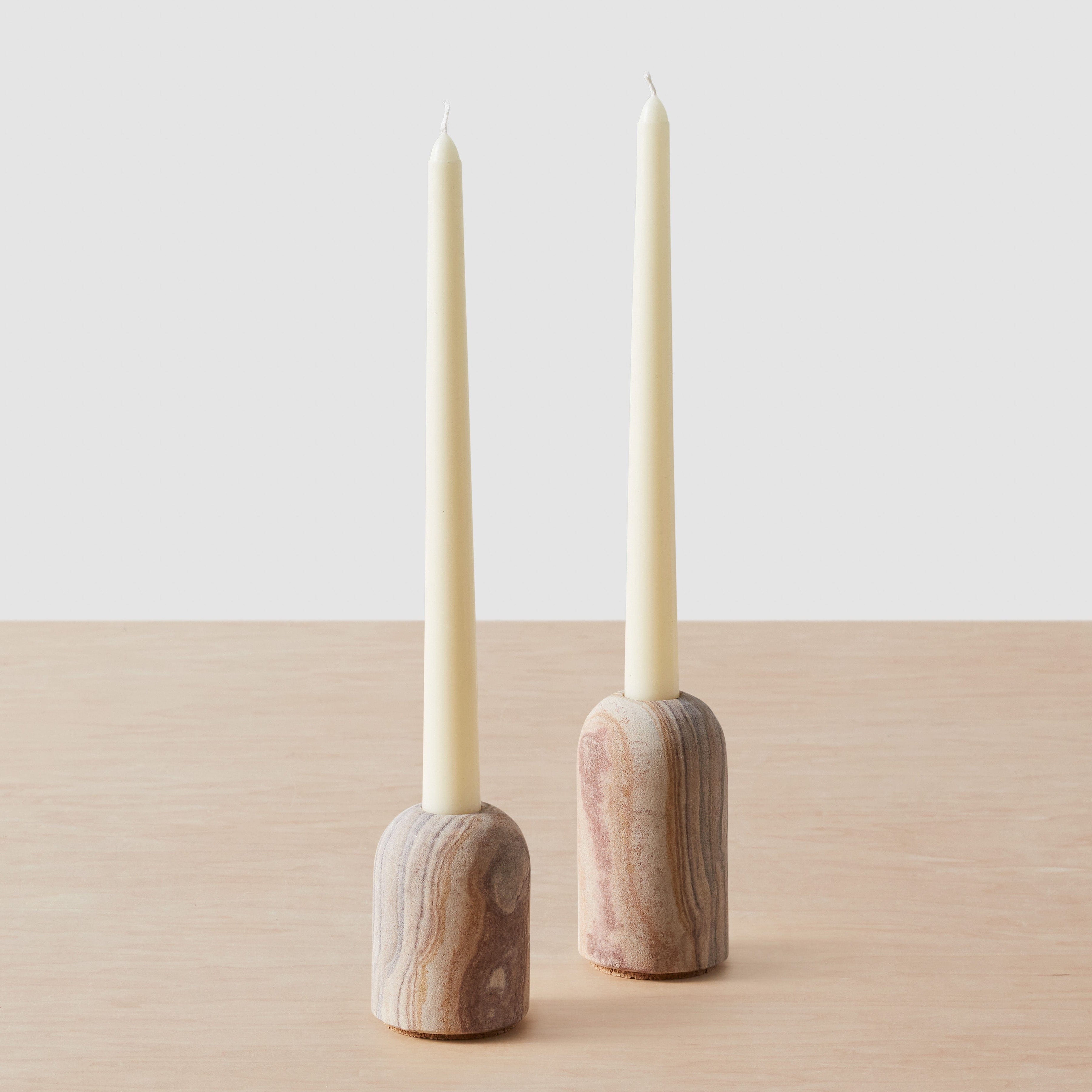 The Citizenry Eshana Sandstone Candle Holders Set of 2 | Natural - The Citizenry