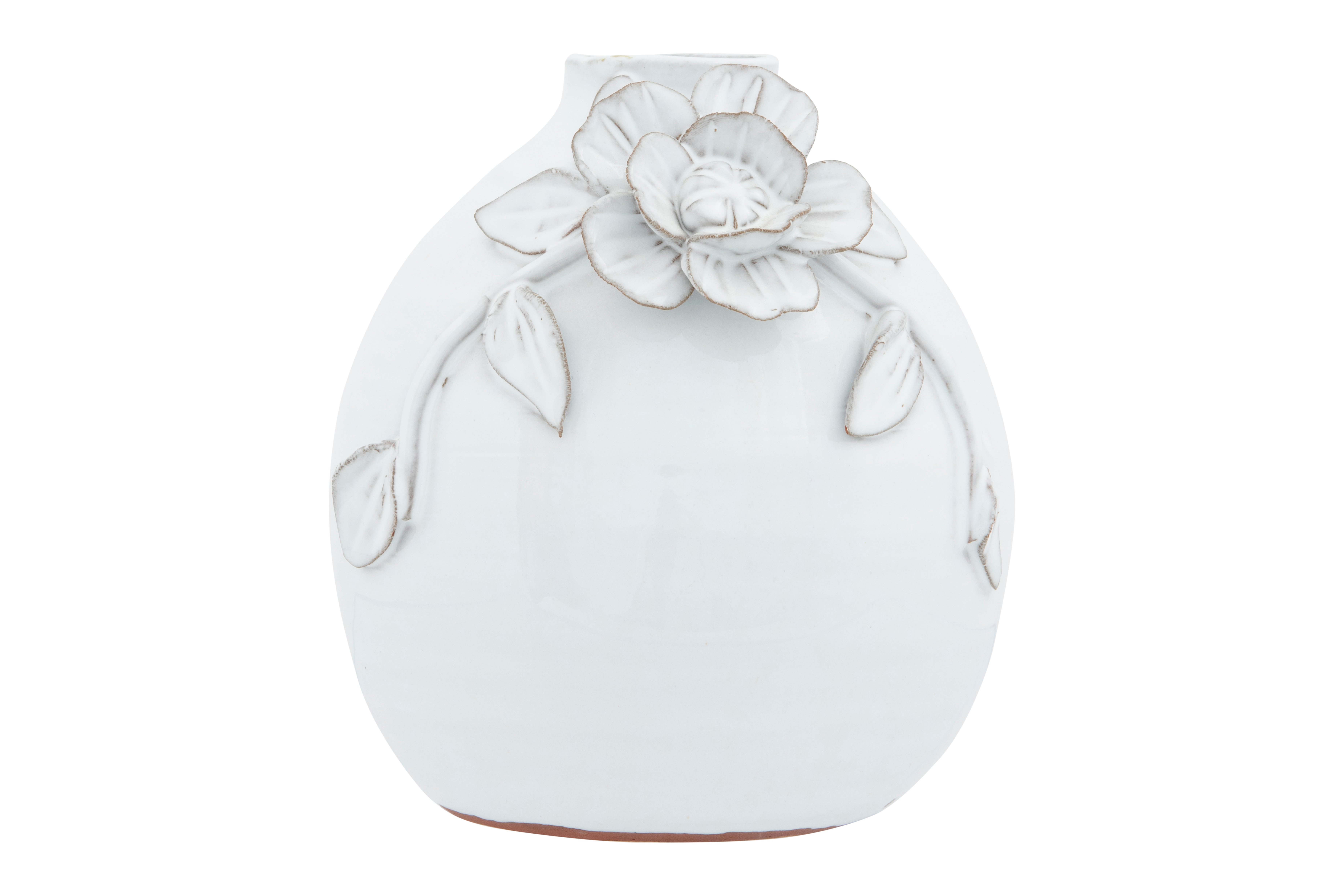 White Terracotta Vase with Decorative Handmade Flower - Nomad Home