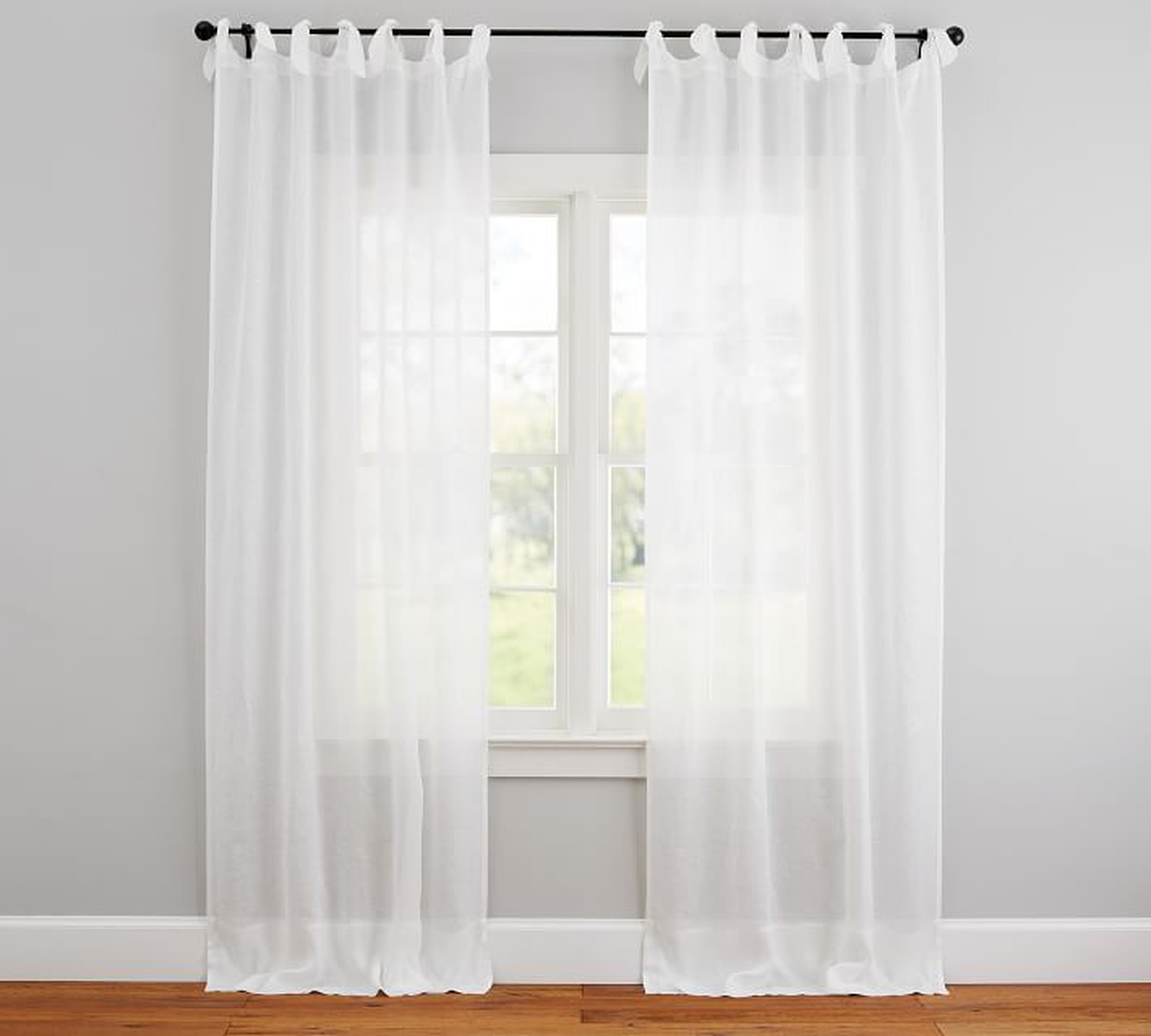 Belgian Flax Linen Sheer Tie-Top Curtain, White, 50" x 96" - Pottery Barn
