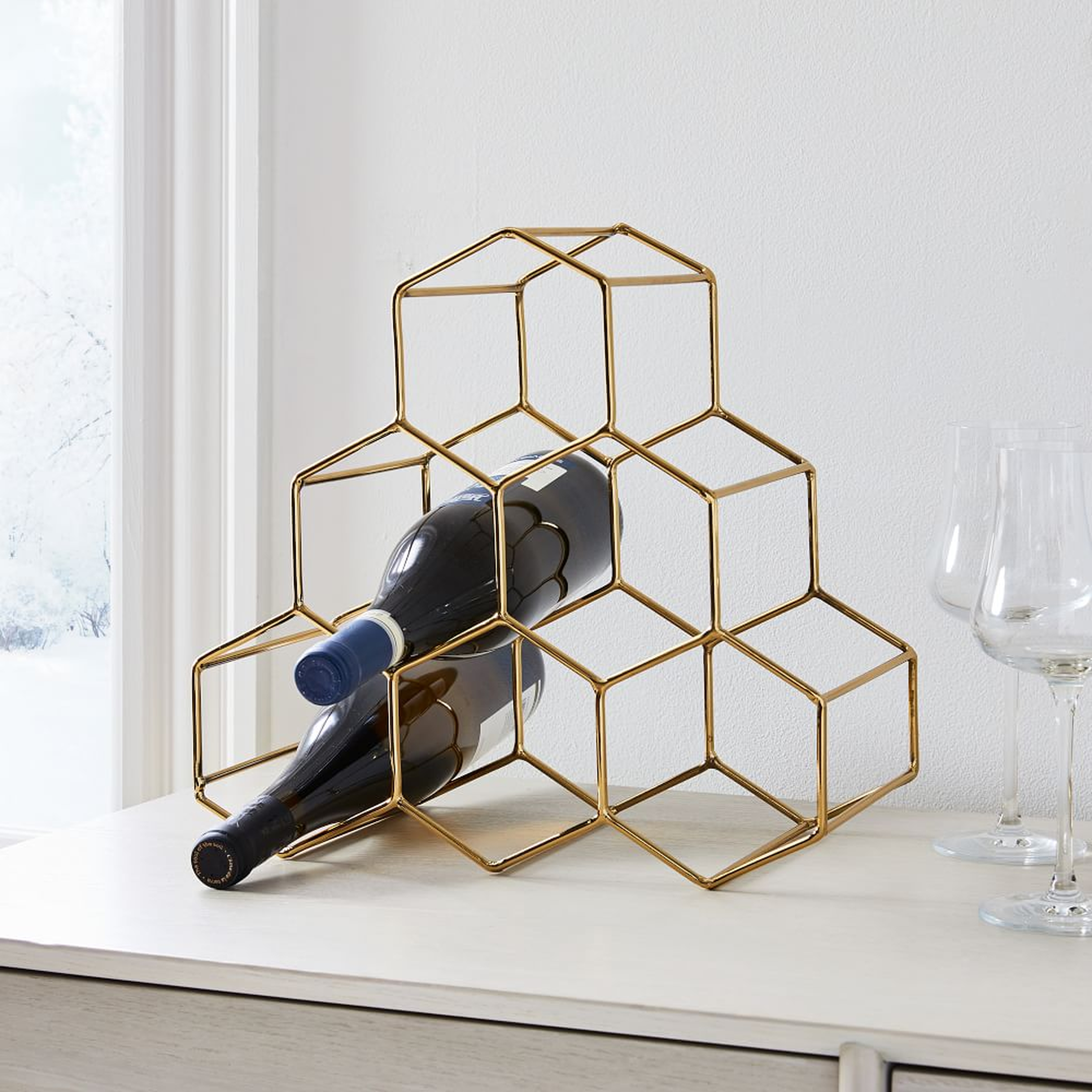 Honeycomb Wine Rack, Wine Rack, Metal, Polished Brass - West Elm