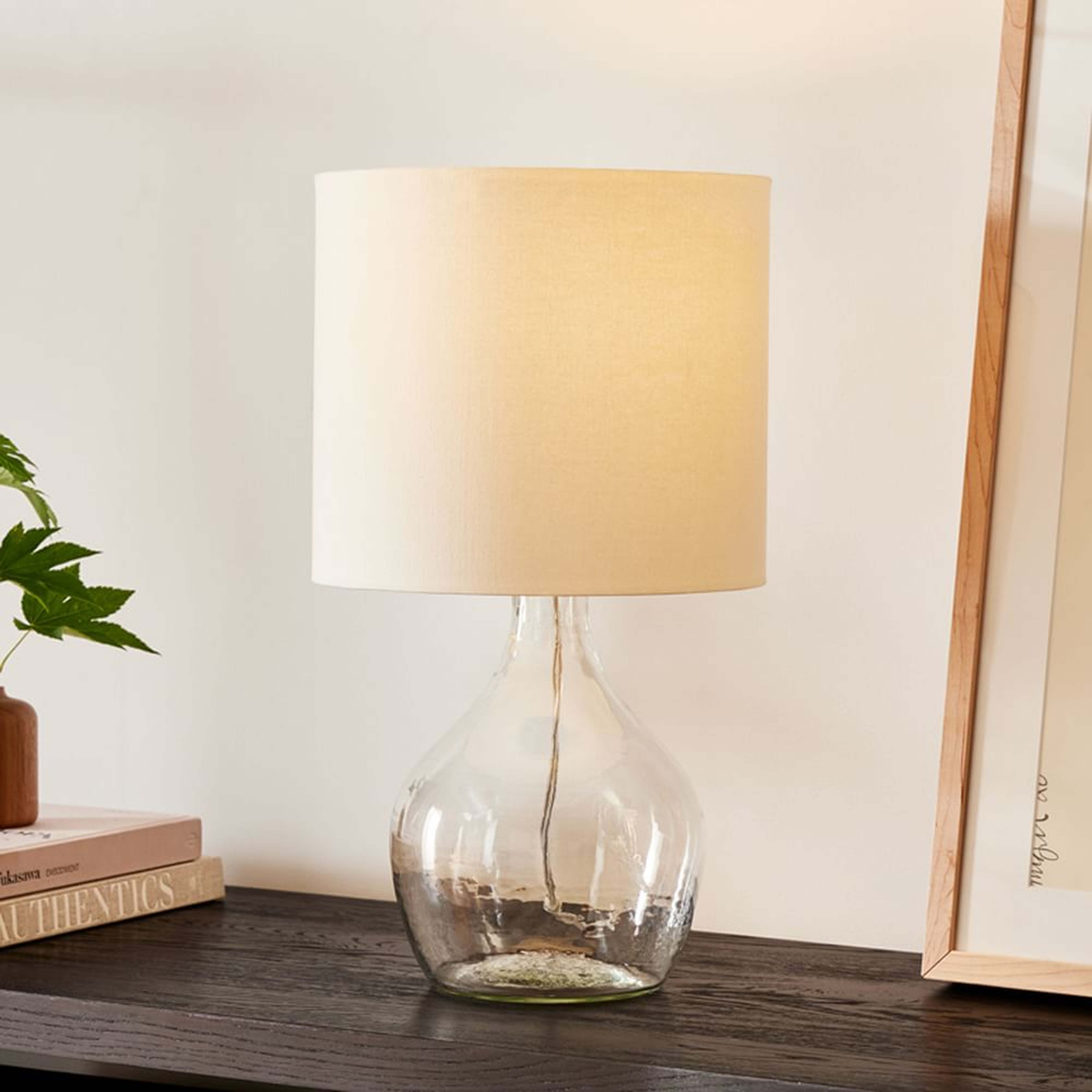 Recycled Glass Table Lamp Clear White Linen (21") - West Elm