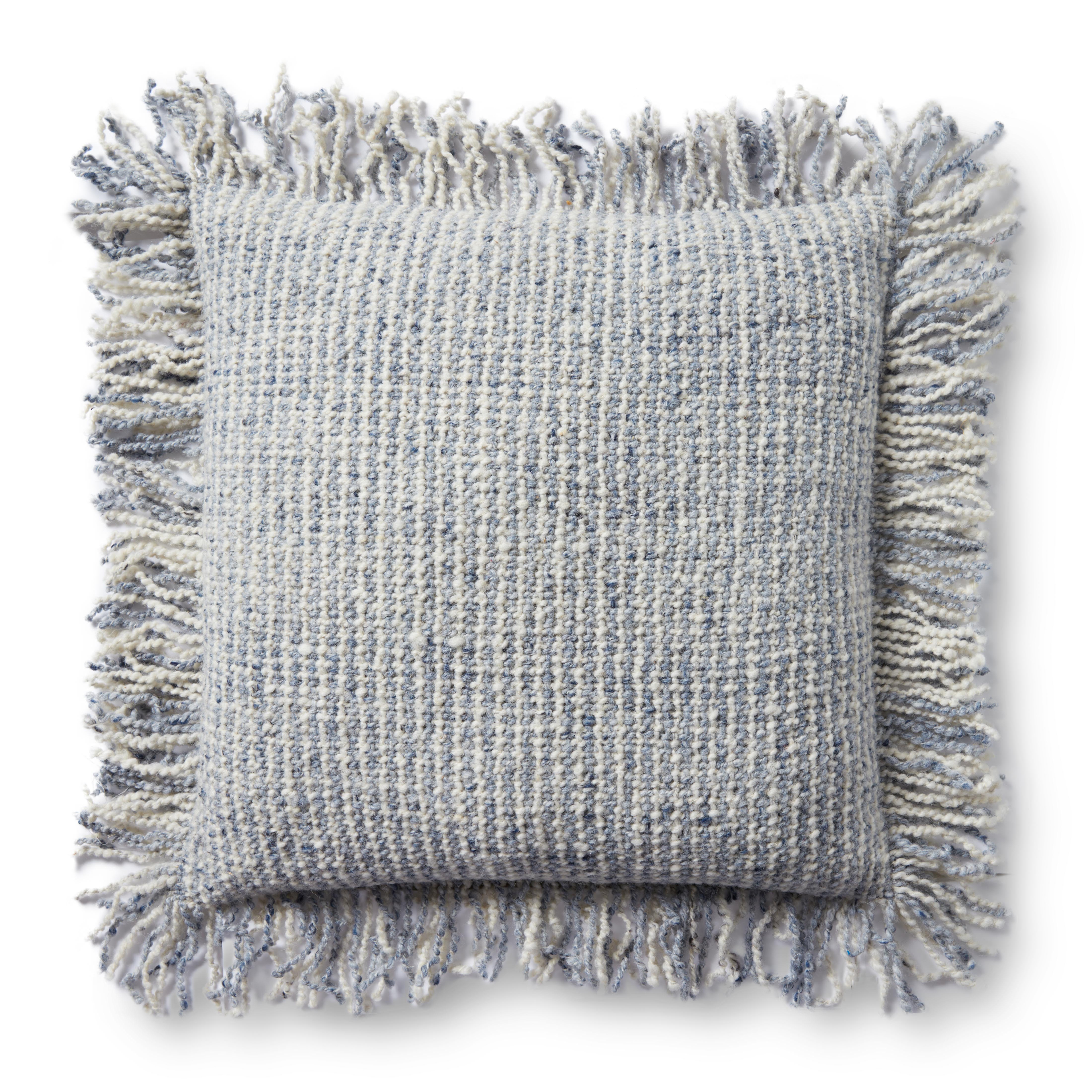 Loloi Pillows Ivory / Blue 22" x 22" Cover w/Poly - Loloi Rugs