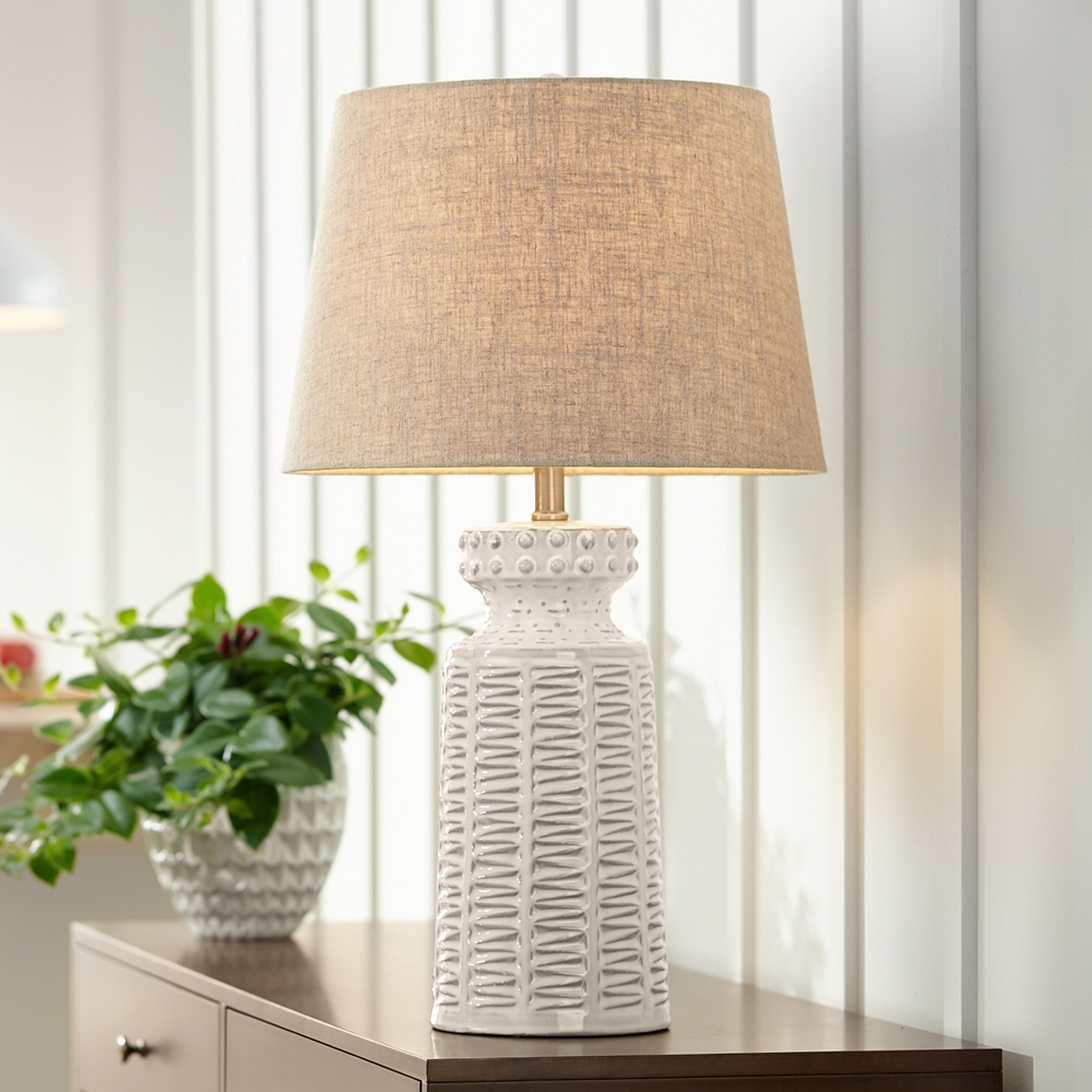 Helene Cream White Ceramic Table Lamp with Table Top Dimmer - Style # 89K50 - Lamps Plus