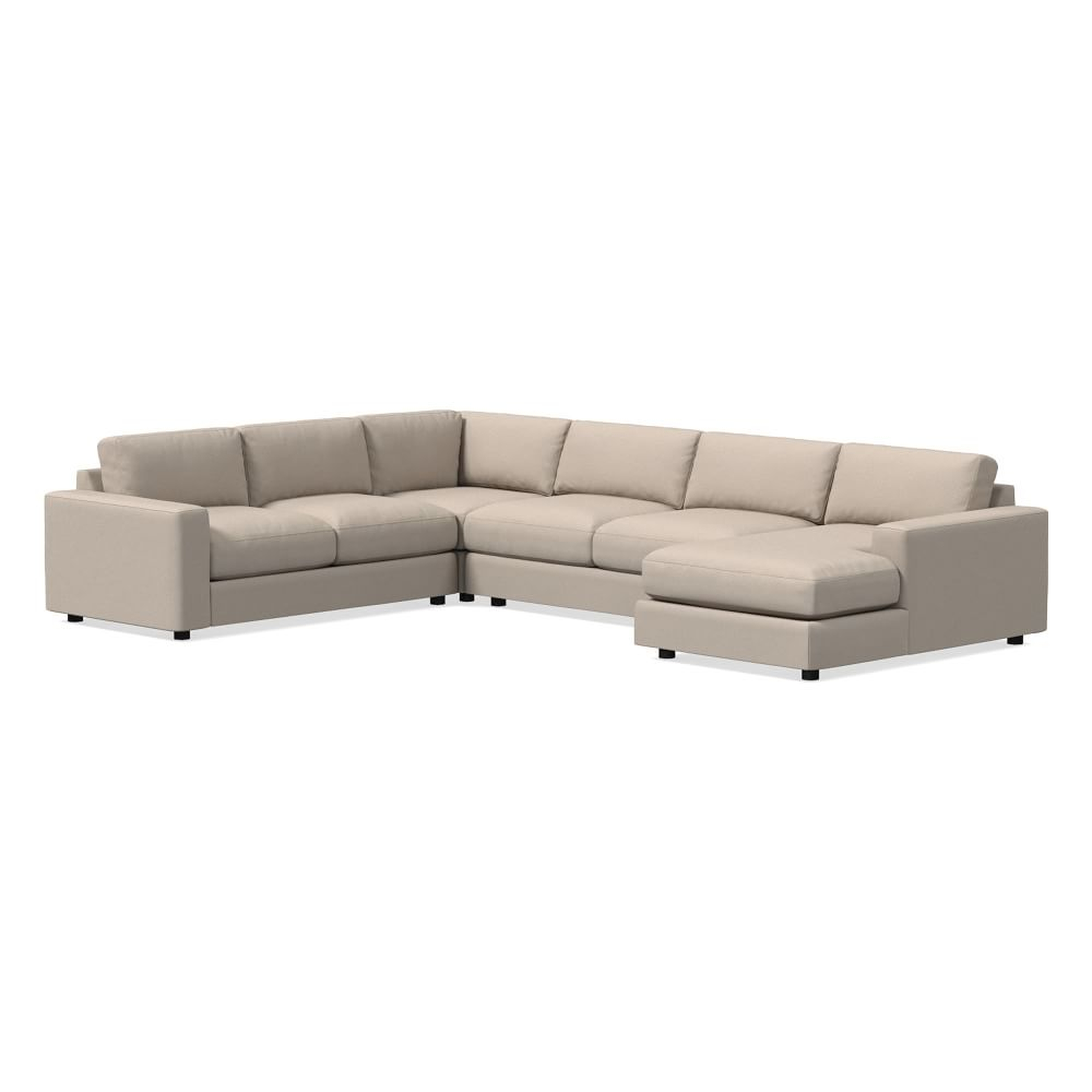 Urban 116" Right 4-Piece Chaise Sectional, Performance Yarn Dyed Linen Weave, Sand, Poly-Fill - West Elm