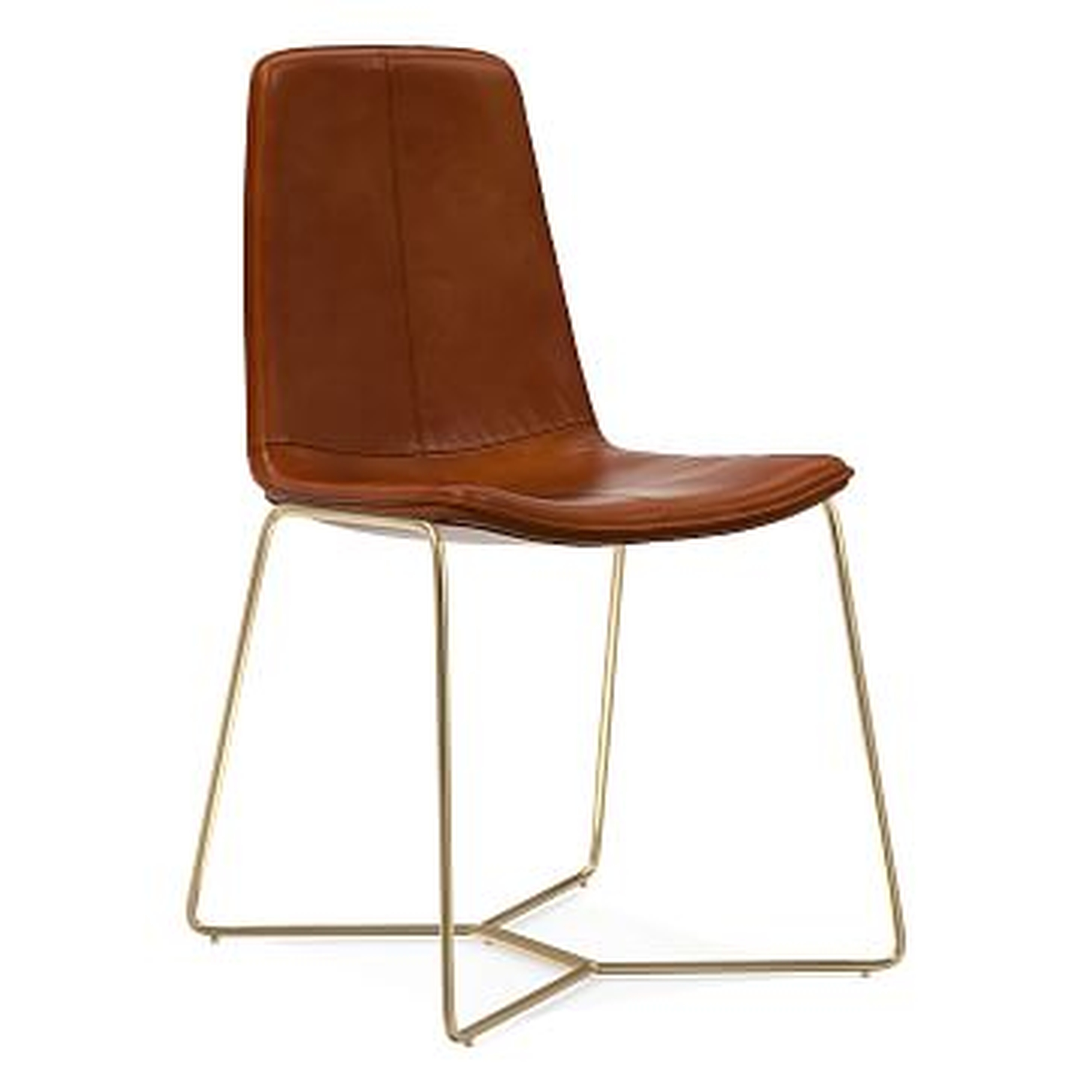Slope Upholstered Dining Chair, Saddle Leather, Nut, Antique Brass - West Elm