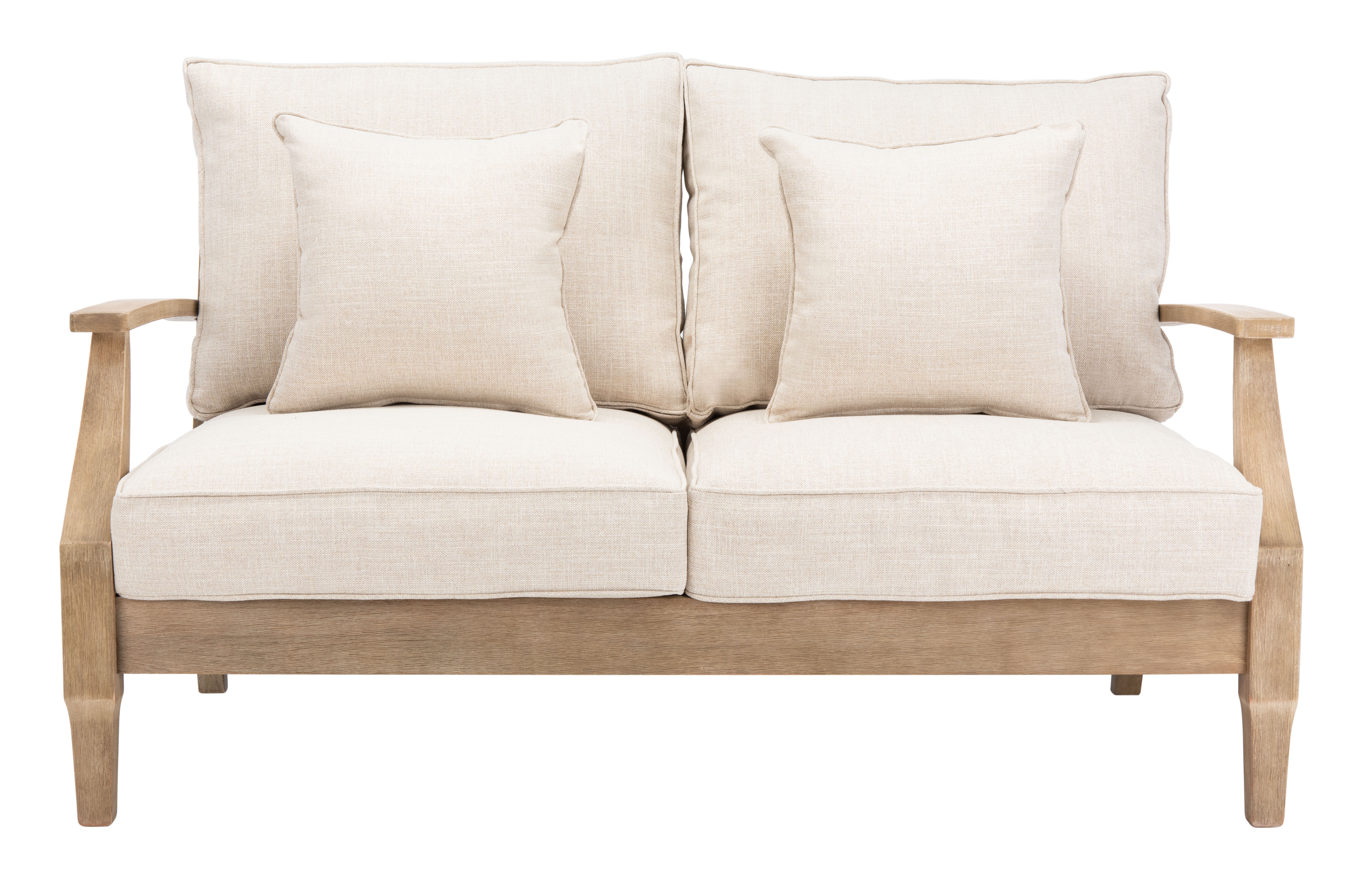 Martinique Wood Patio Loveseat, Natural & White - Arlo Home