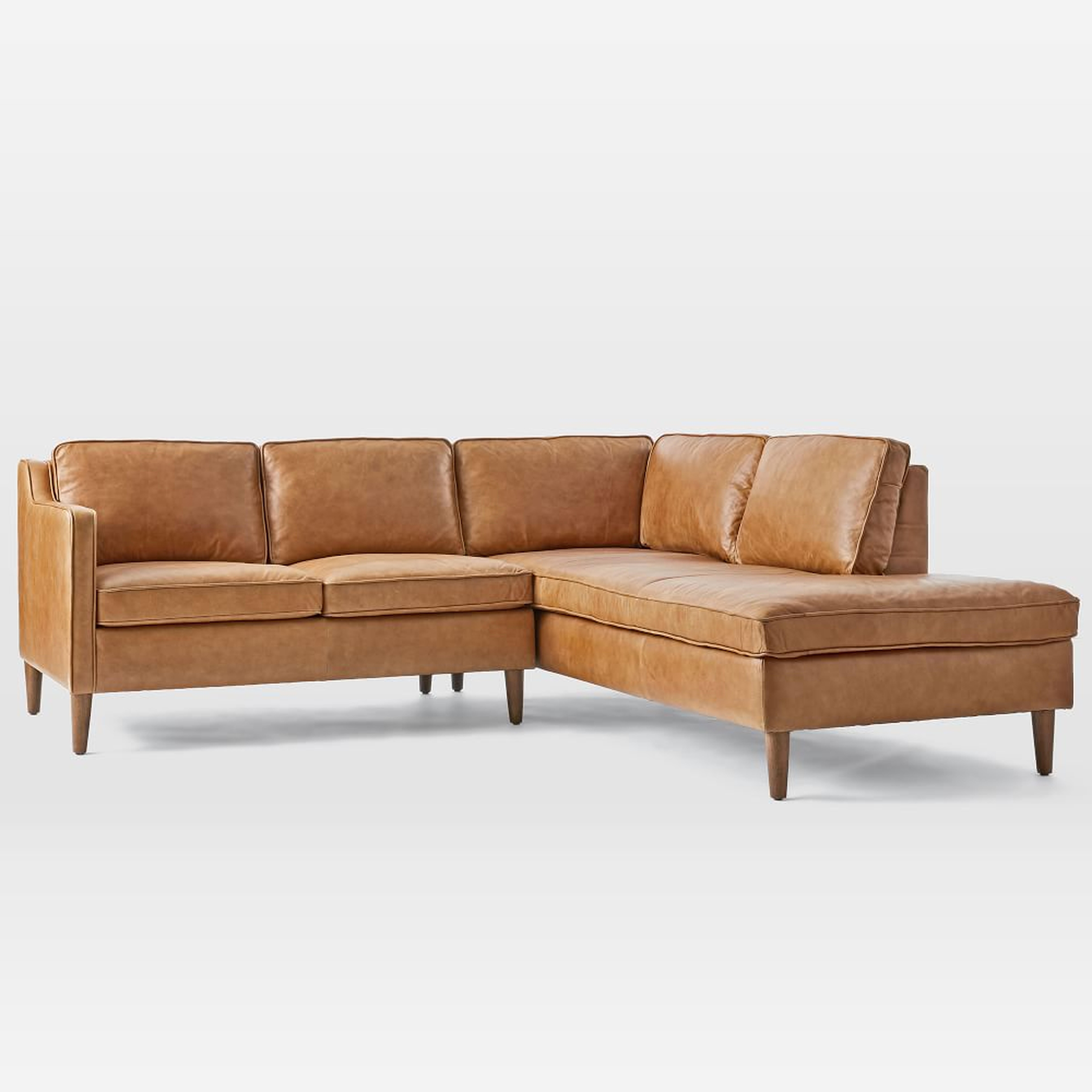 Hamilton 88" Right 2-Piece Bumper Chaise Sectional, Charme Leather, Burnt Sienna, Almond - West Elm