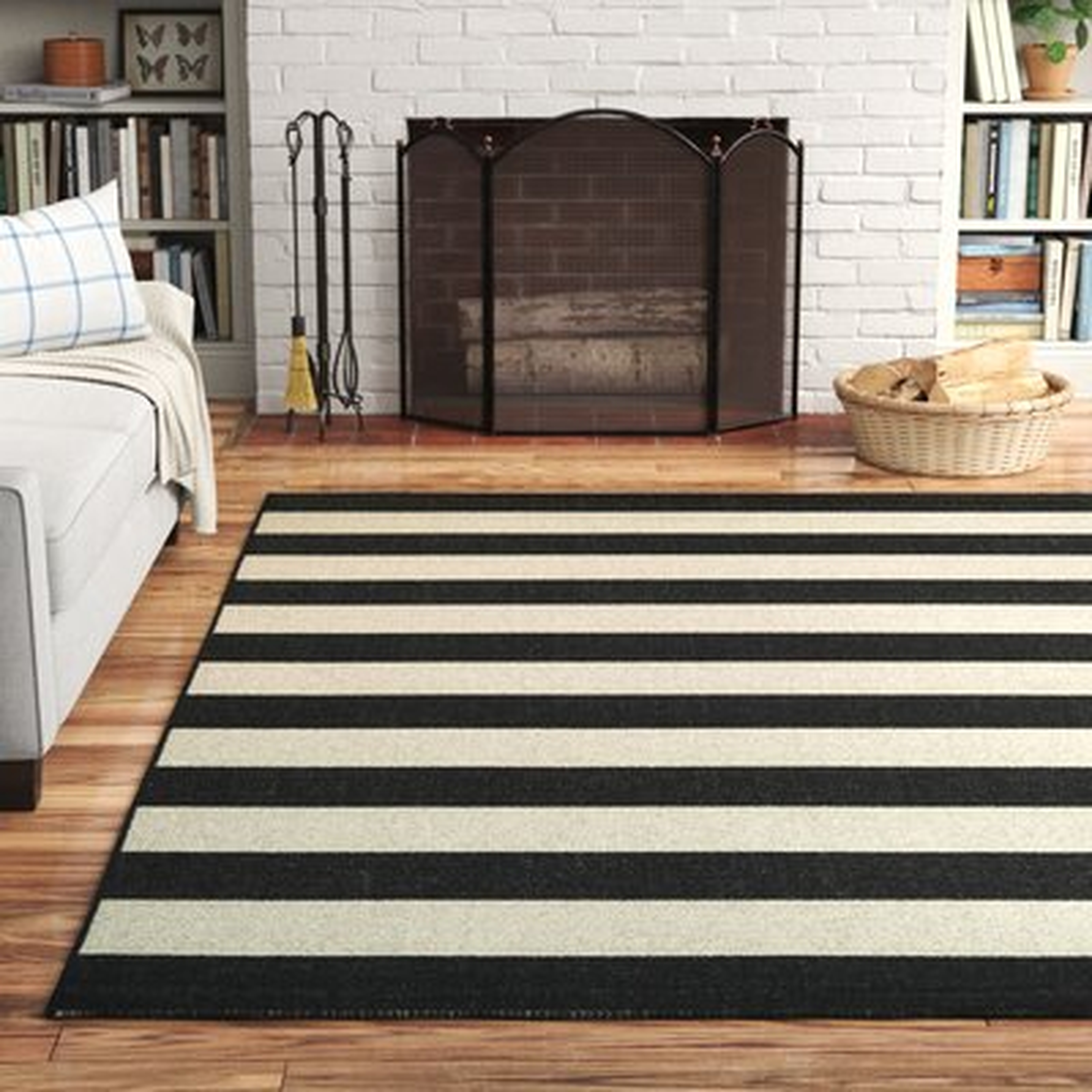 Ohlone Striped Flatweave Onyx/Ivory Indoor / Outdoor Area Rug - Wayfair