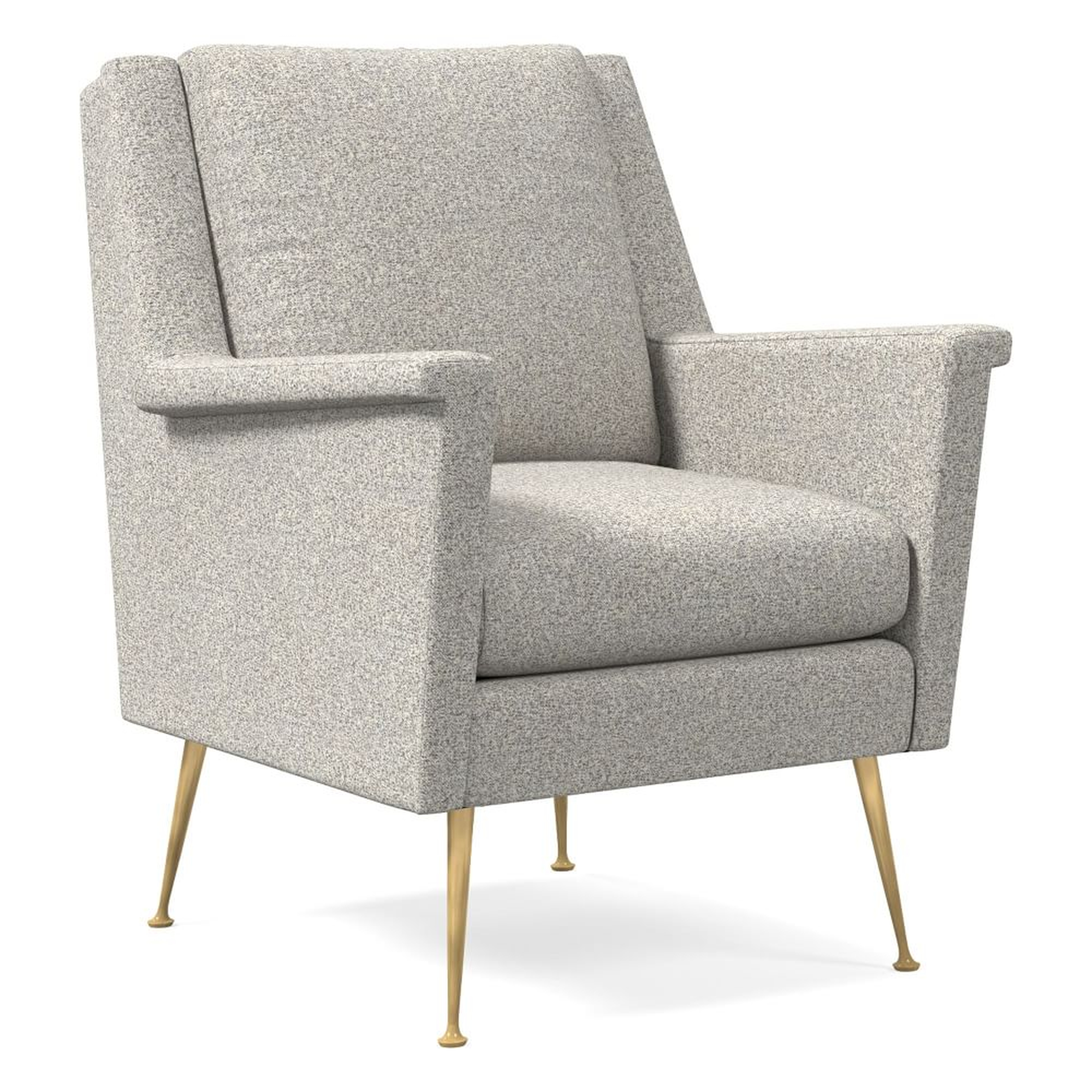 Carlo Midcentury Chair, Poly, Chenille Tweed, Storm Gray, Brass - West Elm