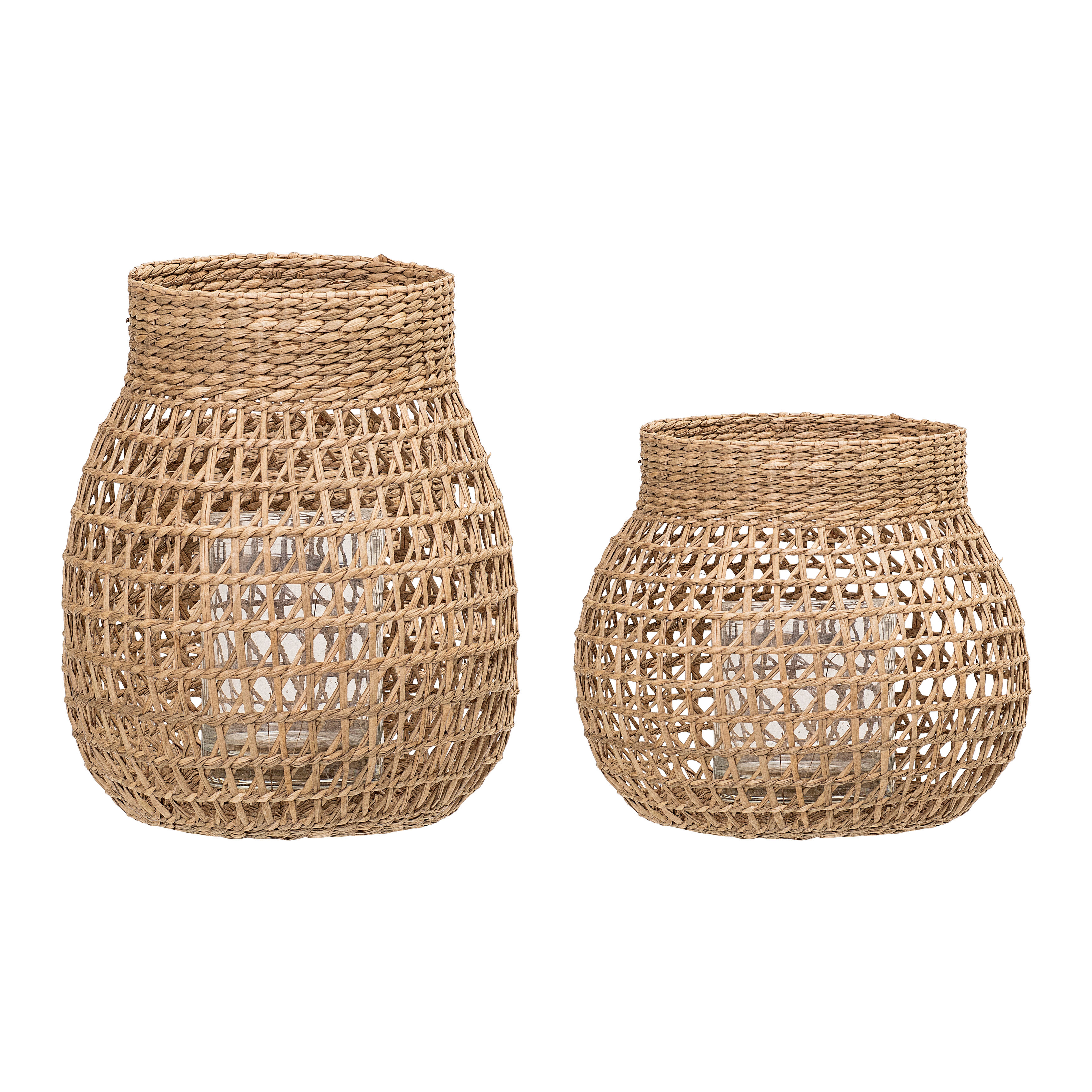 Natural Seagrass Lantern with Glass Insert (Set of 2 Sizes) - Moss & Wilder