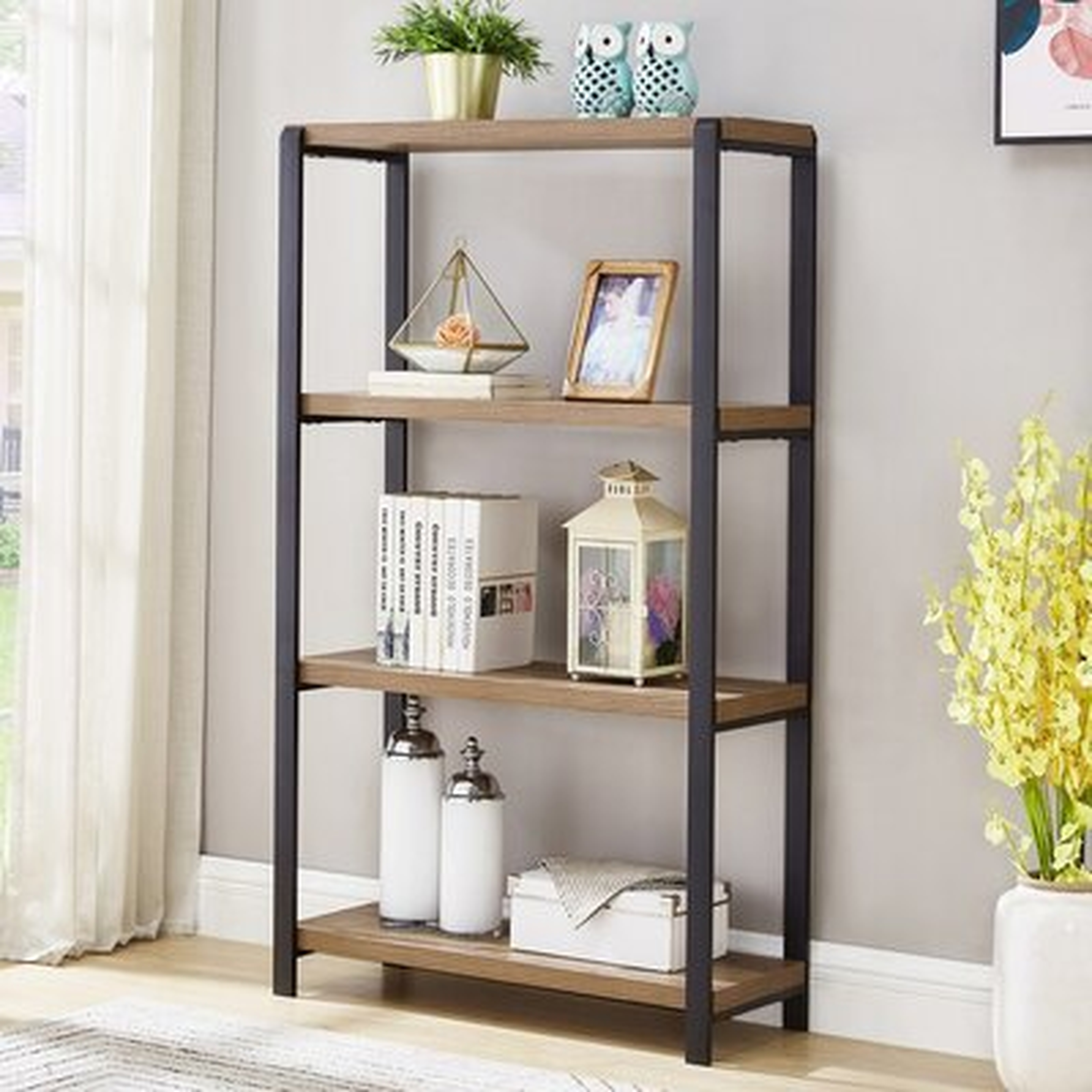 4-Tier Bookshelf, Industrial Etagere Bookcase For Home Office, Rustic Wood And Metal Book Shelves, Oak - Wayfair