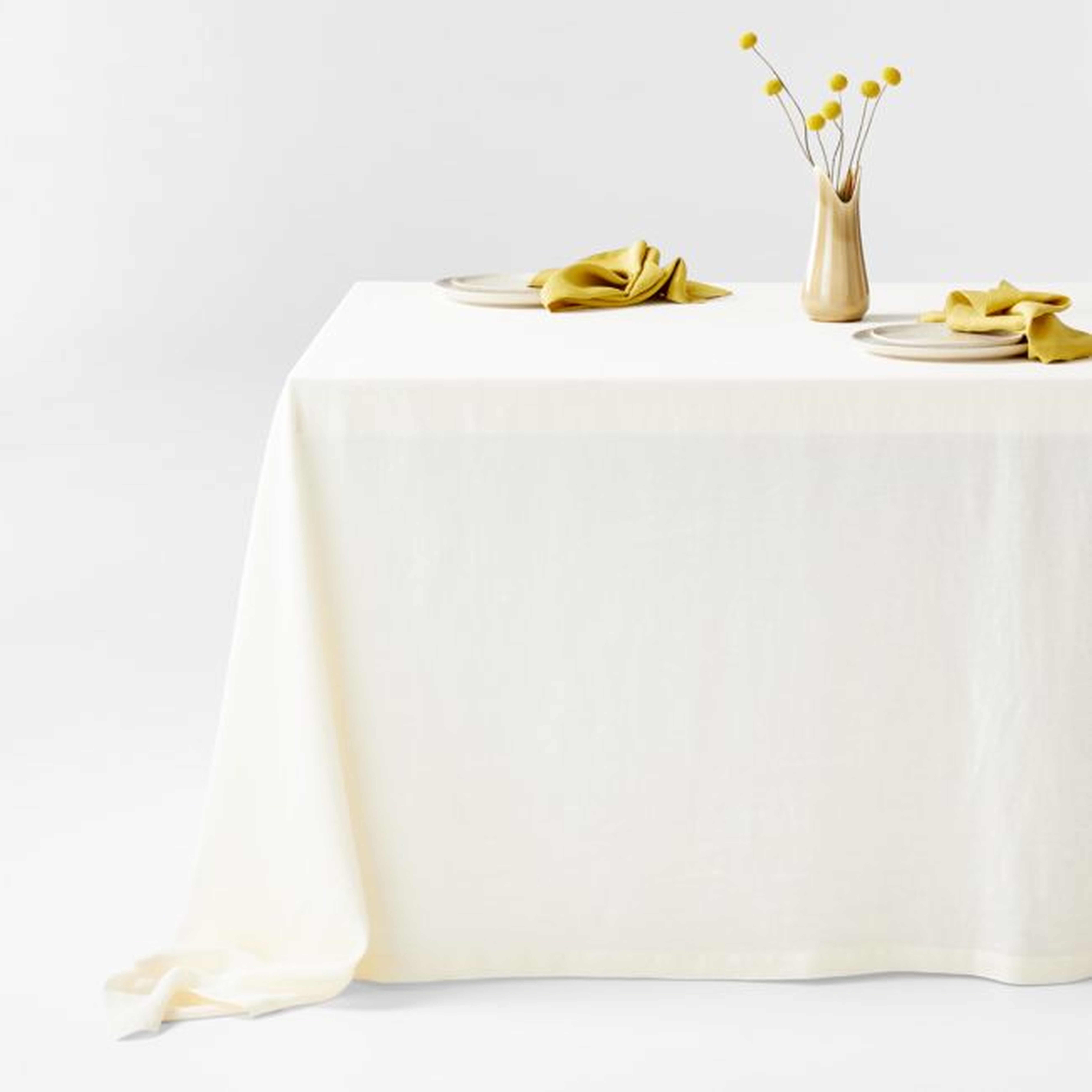 Marin Arctic Ivory EUROPEAN FLAX ™-Certified Linen Oversized Tablecloth - Crate and Barrel