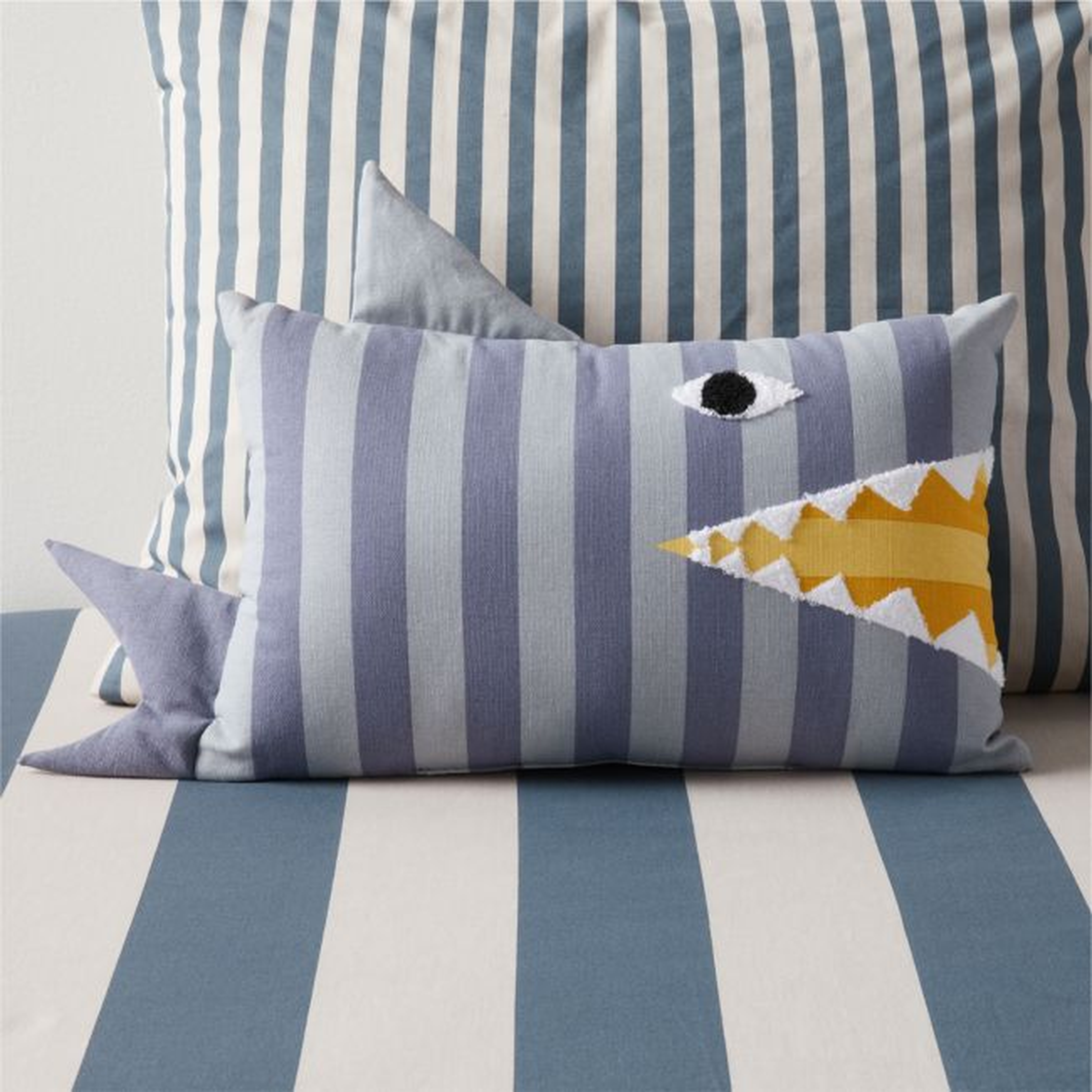Shark Face Striped Embroidered Kids Throw Pillow - Crate & Kids