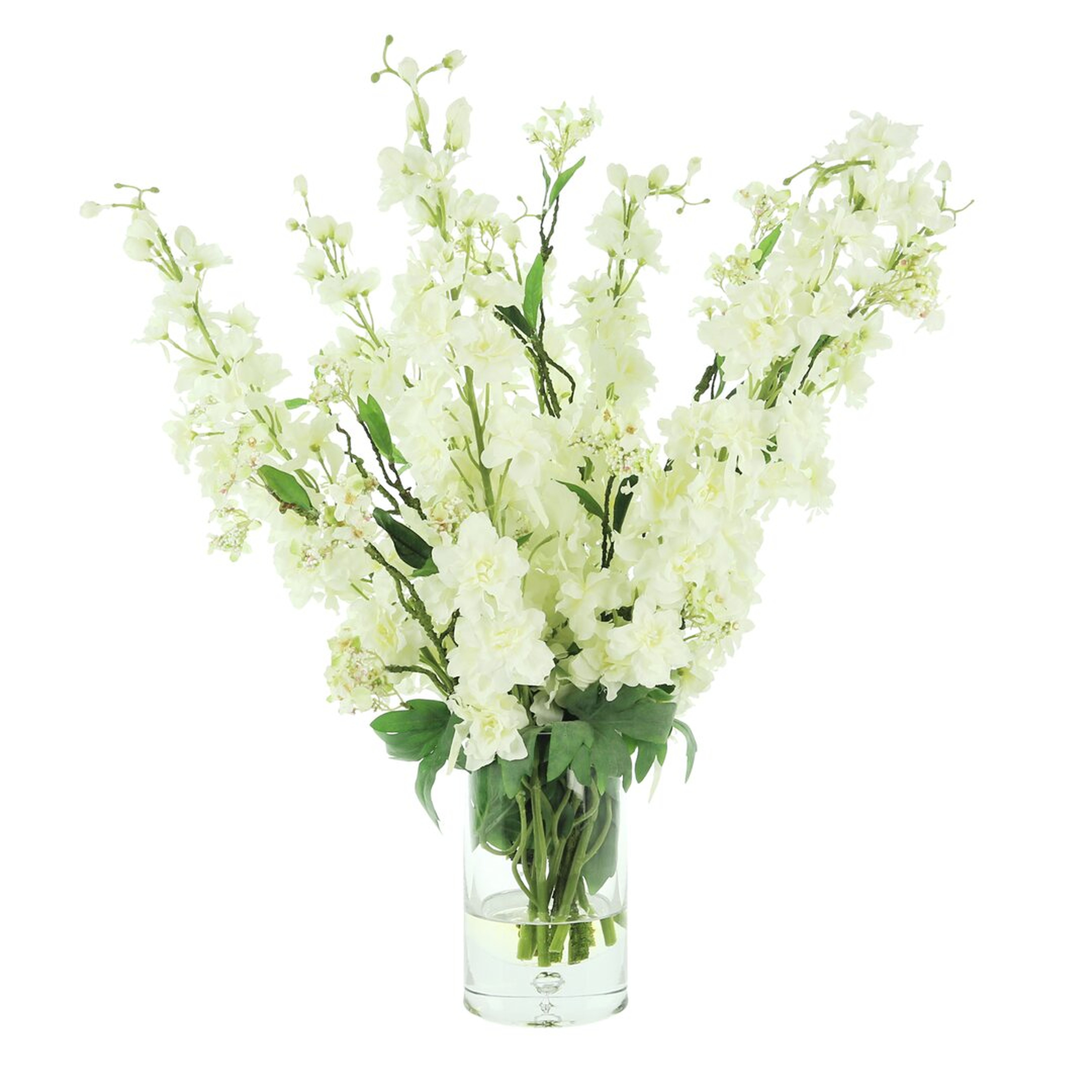 "Creative Displays, Inc. Delphinium and Cherry Blossom Floral Arrangement in Vase" - Perigold