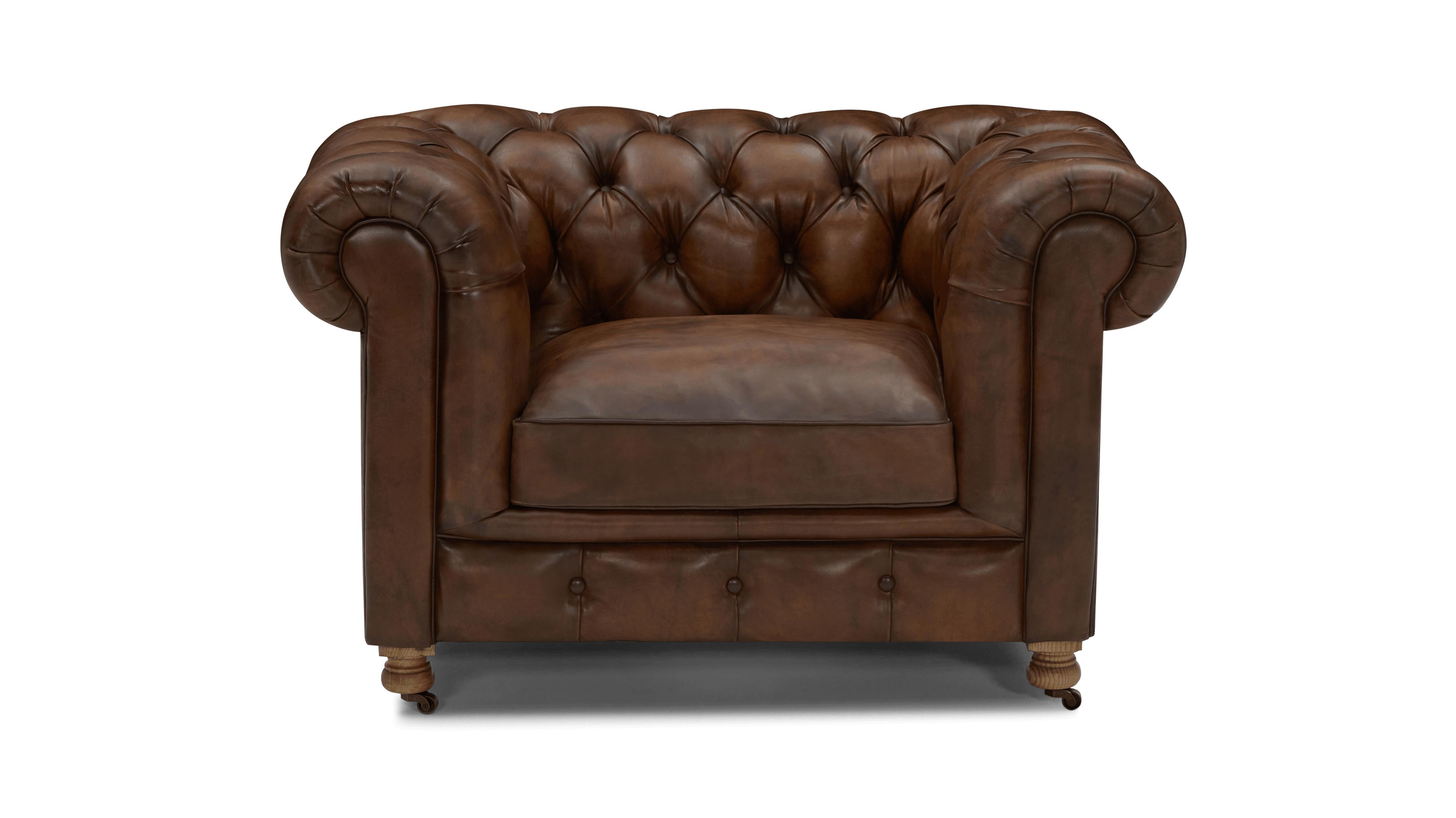 Liam Chesterfield Leather Chair - Palermo Coffee - Brown - Joybird