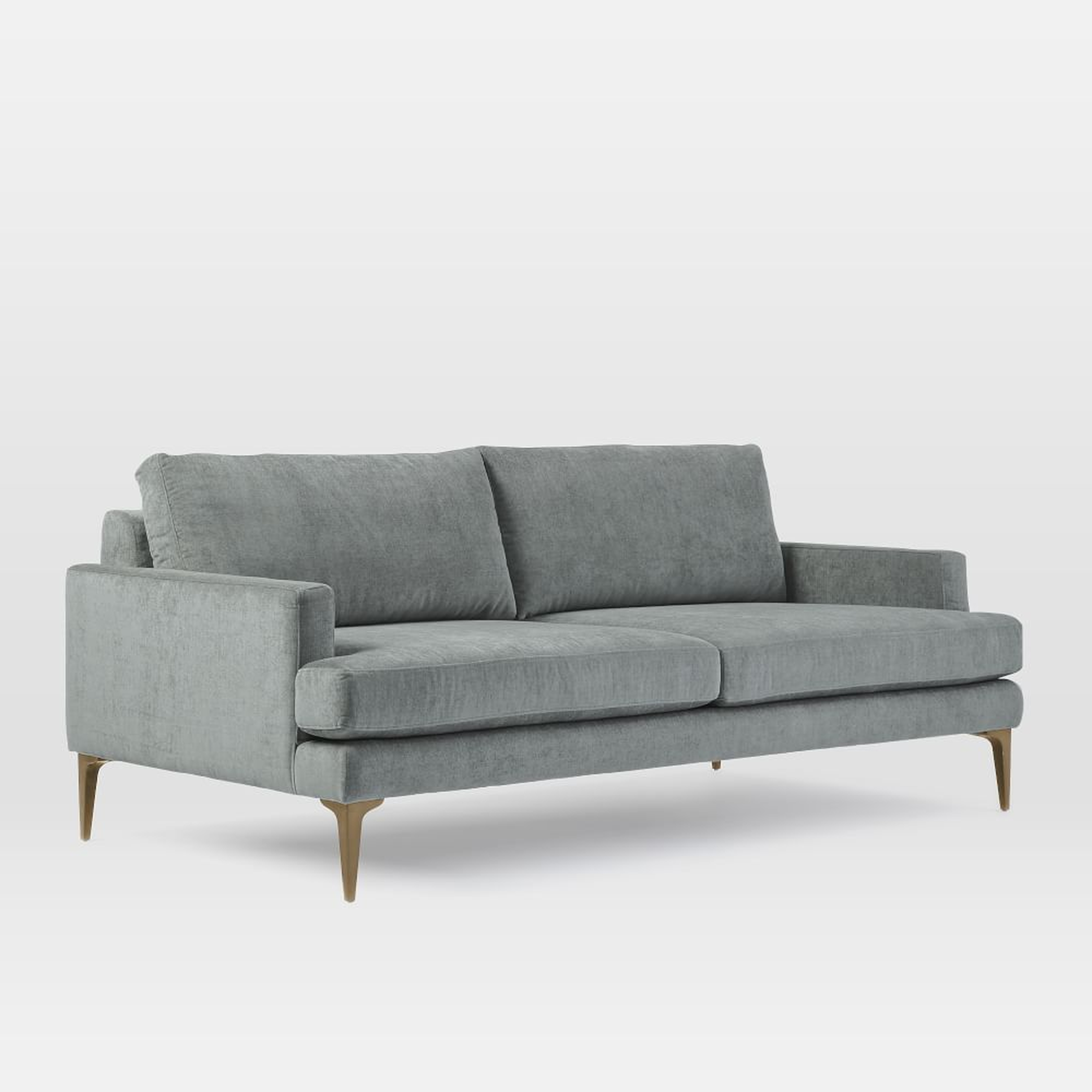 Andes 76.5" Sofa, Poly, Distressed Velvet, Mineral Gray, Blackened Brass - West Elm