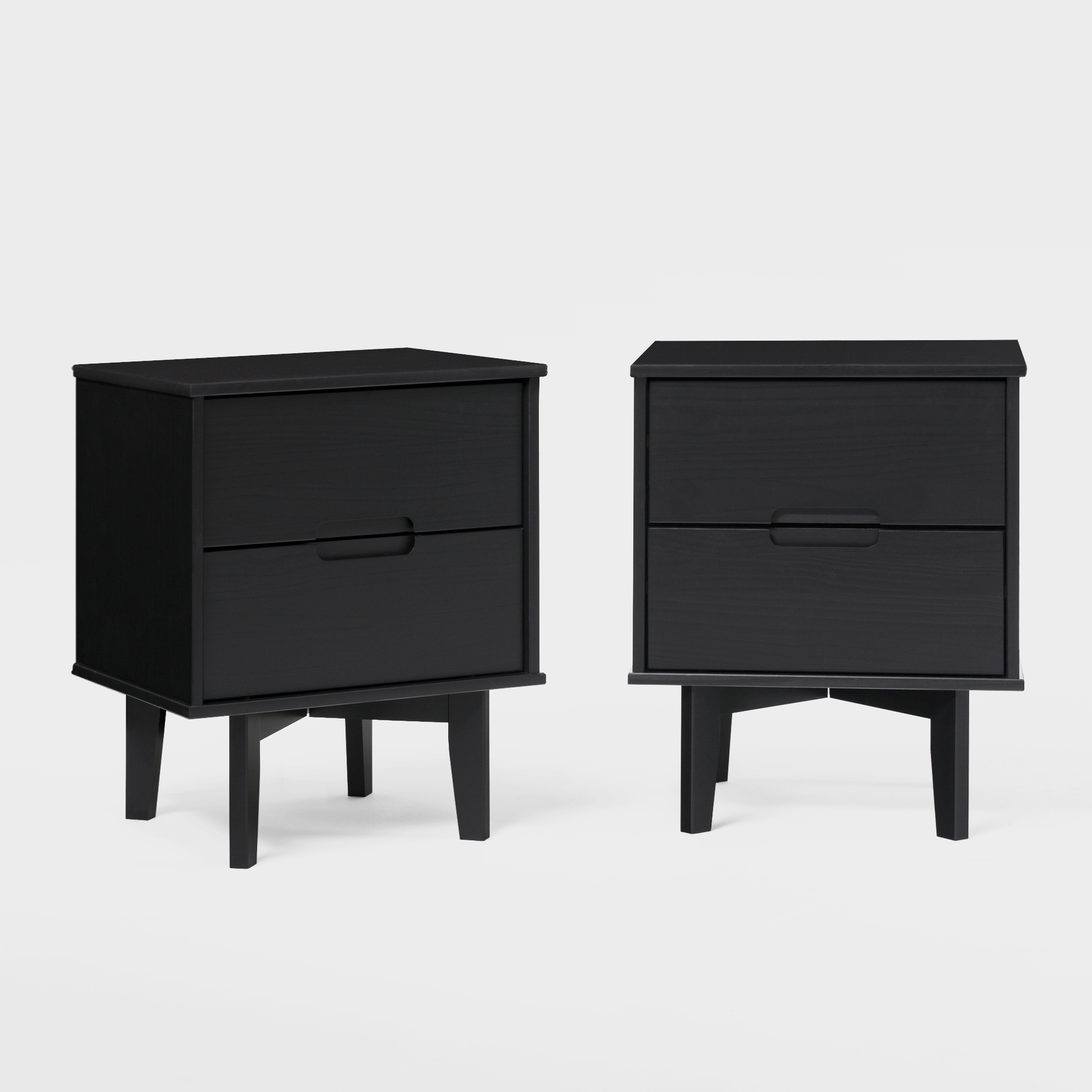 2-Drawer Groove Handle Solid Wood Nightstand - 2PK - Black - Walker Edison