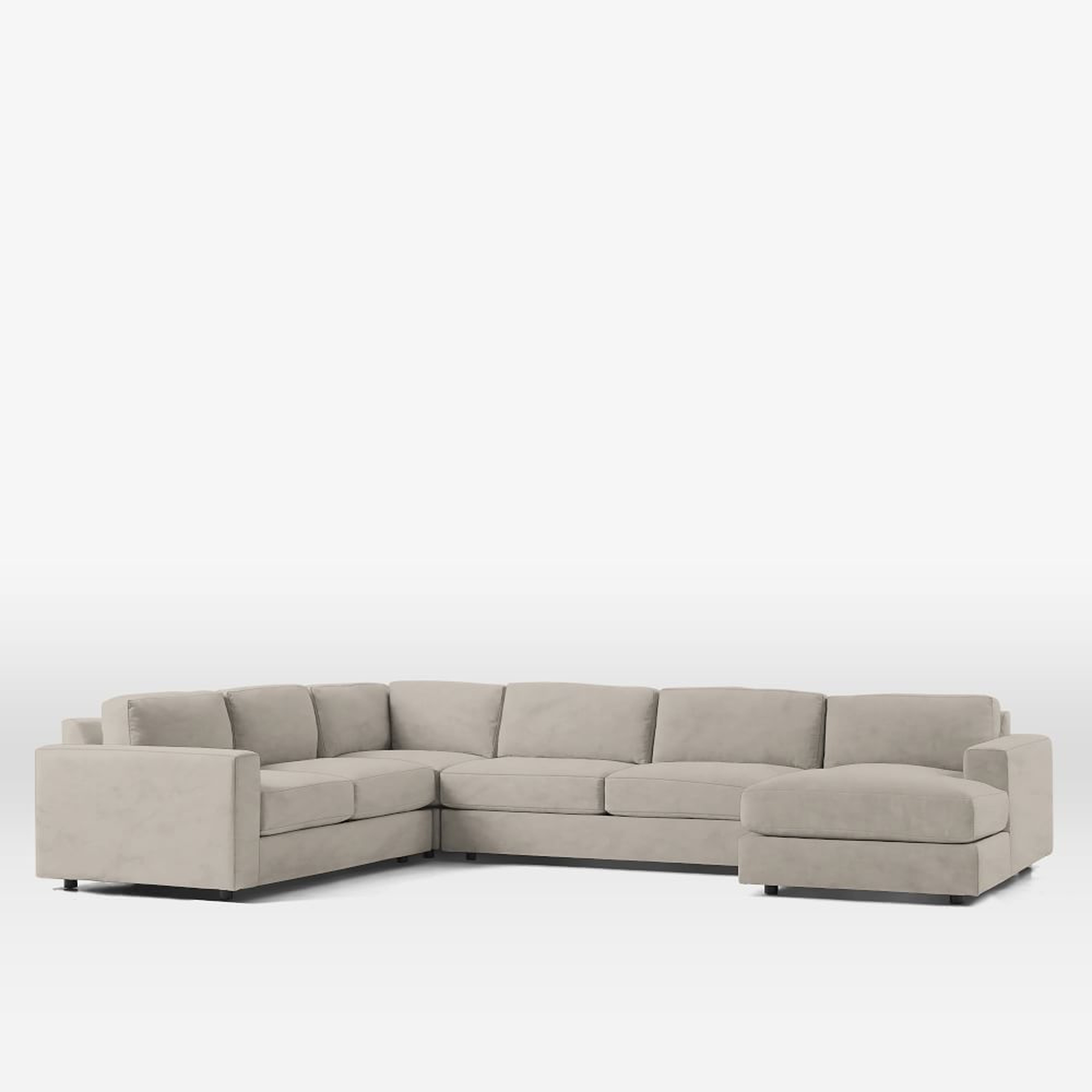Urban 106" Right 4-Piece Chaise Sectional, Performance Velvet, Silver, Down Blend Fill - West Elm
