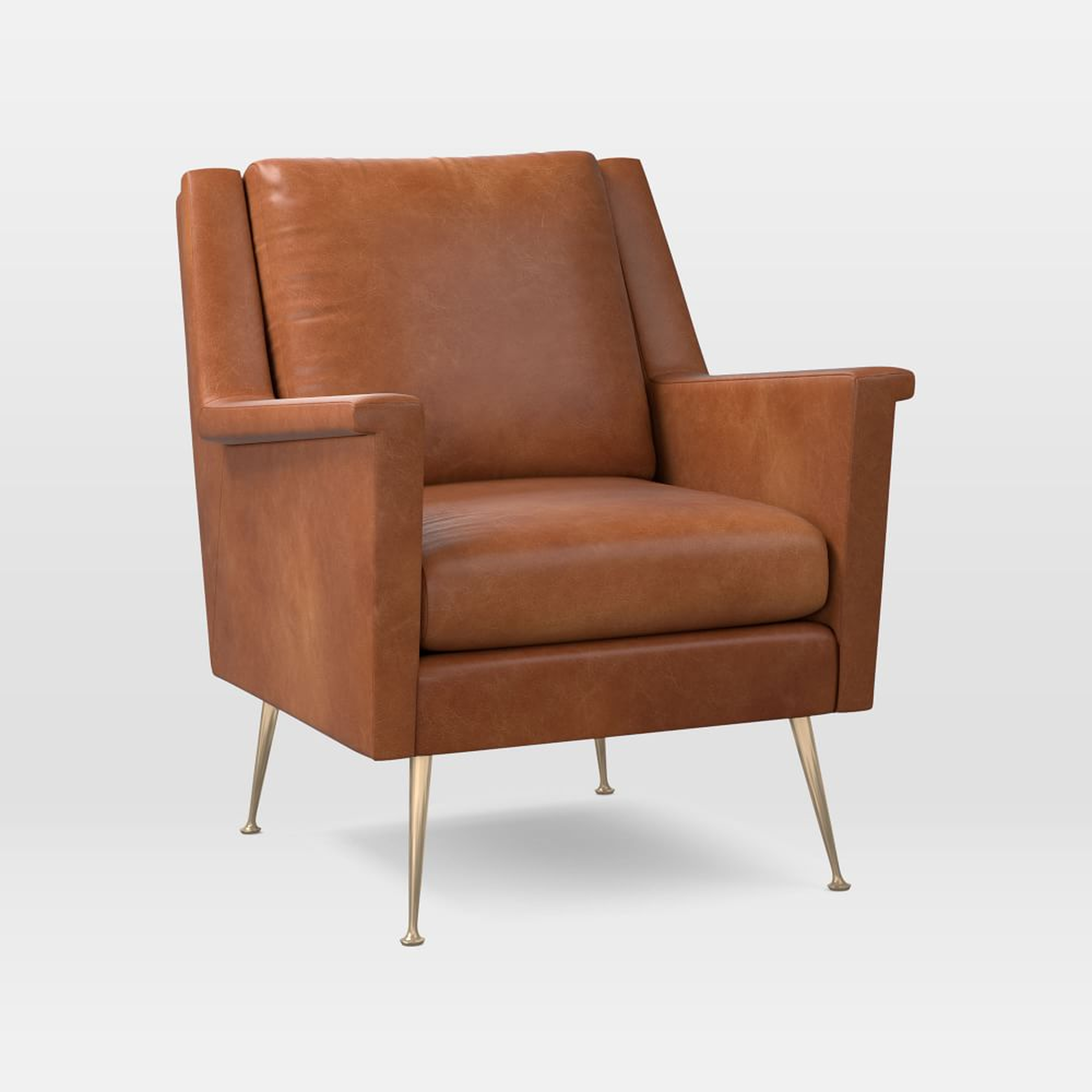 Carlo Midcentury Chair, Poly, Saddle Leather, Nut, Brass - West Elm