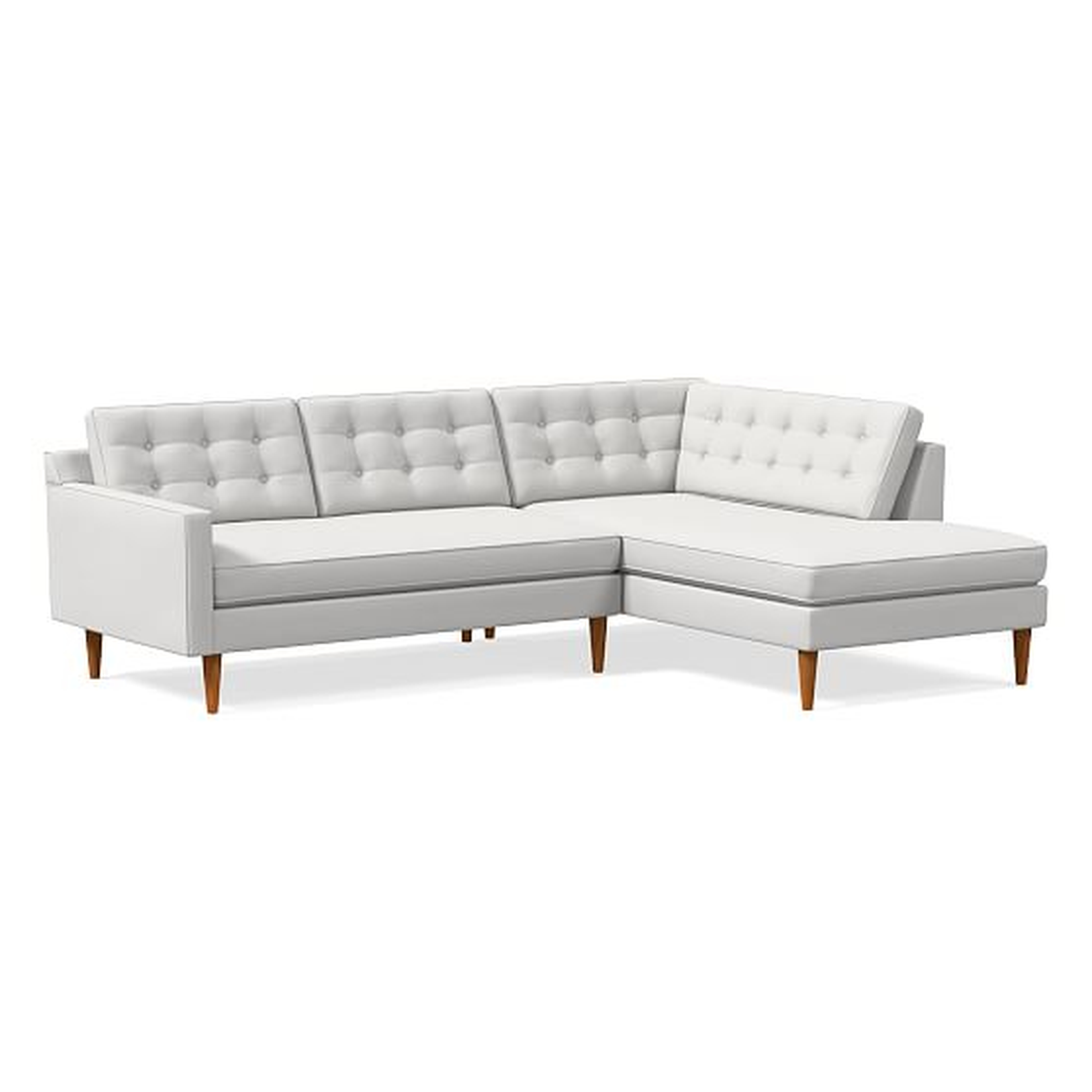 Drake Midcentury 2-Seat Left Arm 2-Piece Terminal Chaise Sectional, Performance Washed Canvas, Stone White, Pecan - West Elm
