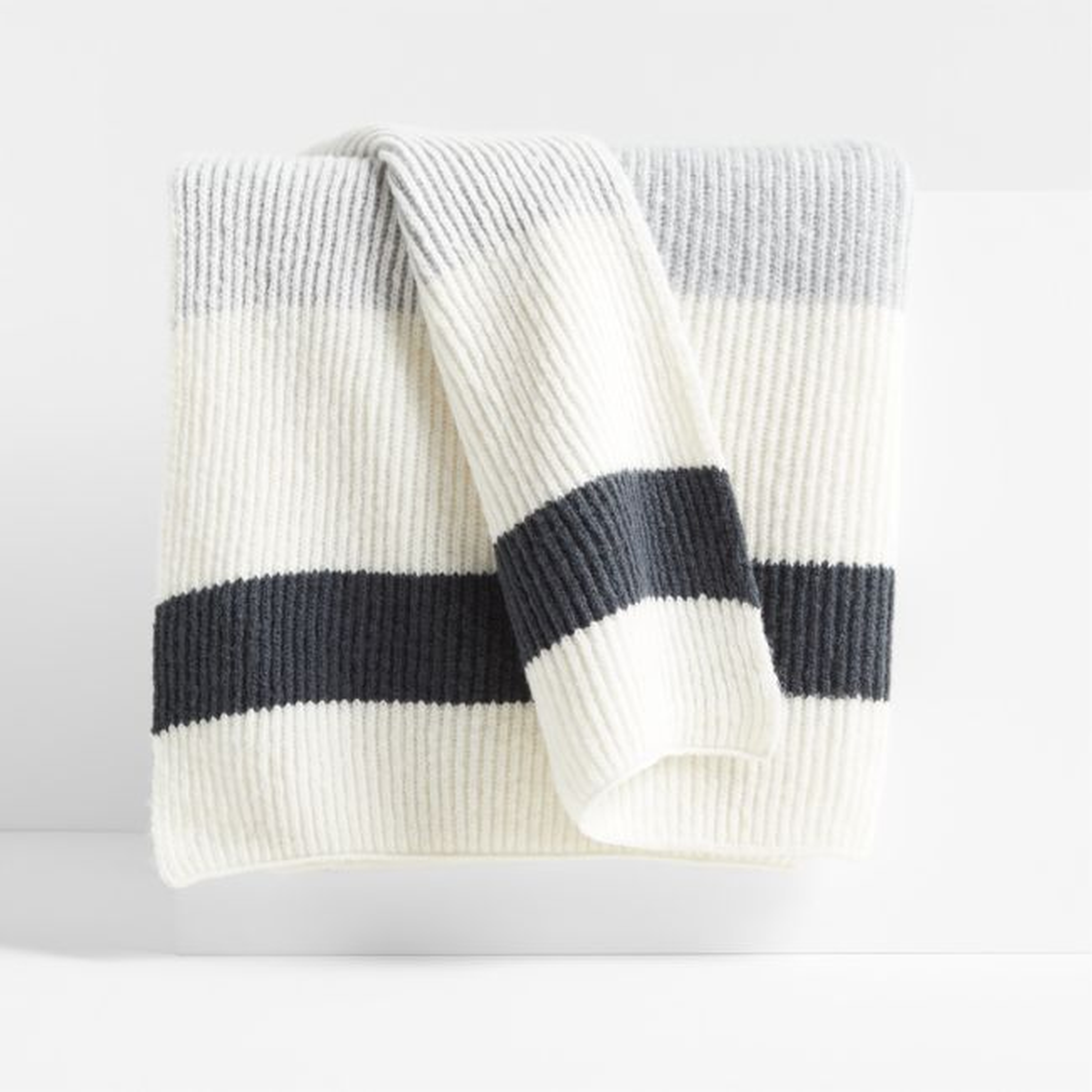 Albers Ribbed Knit 70"x55" Mist Blue Throw Blanket - Crate and Barrel