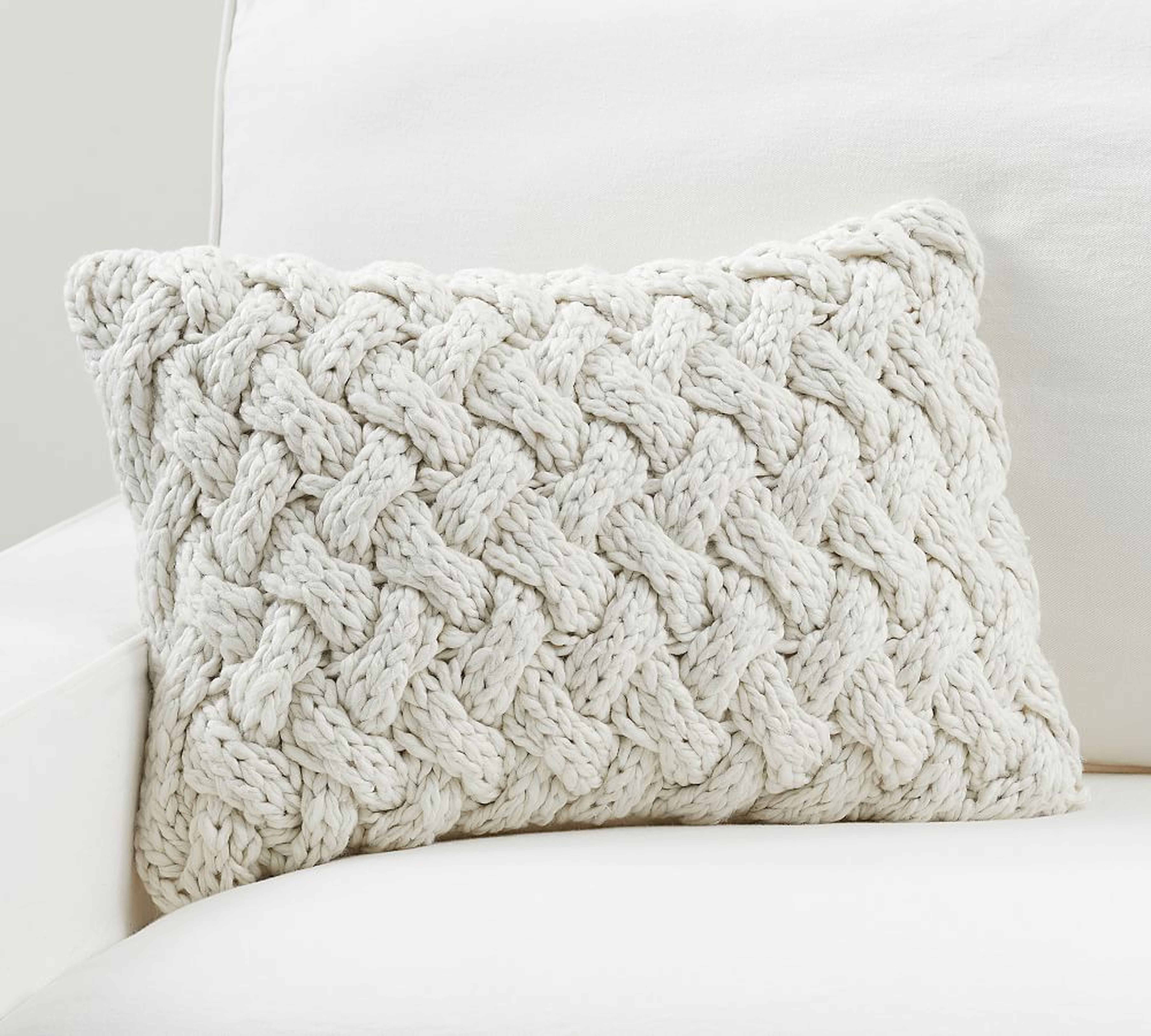 Camelia Chunky Knit Lumbar Pillow Cover, 14 x 20", Ivory - Pottery Barn