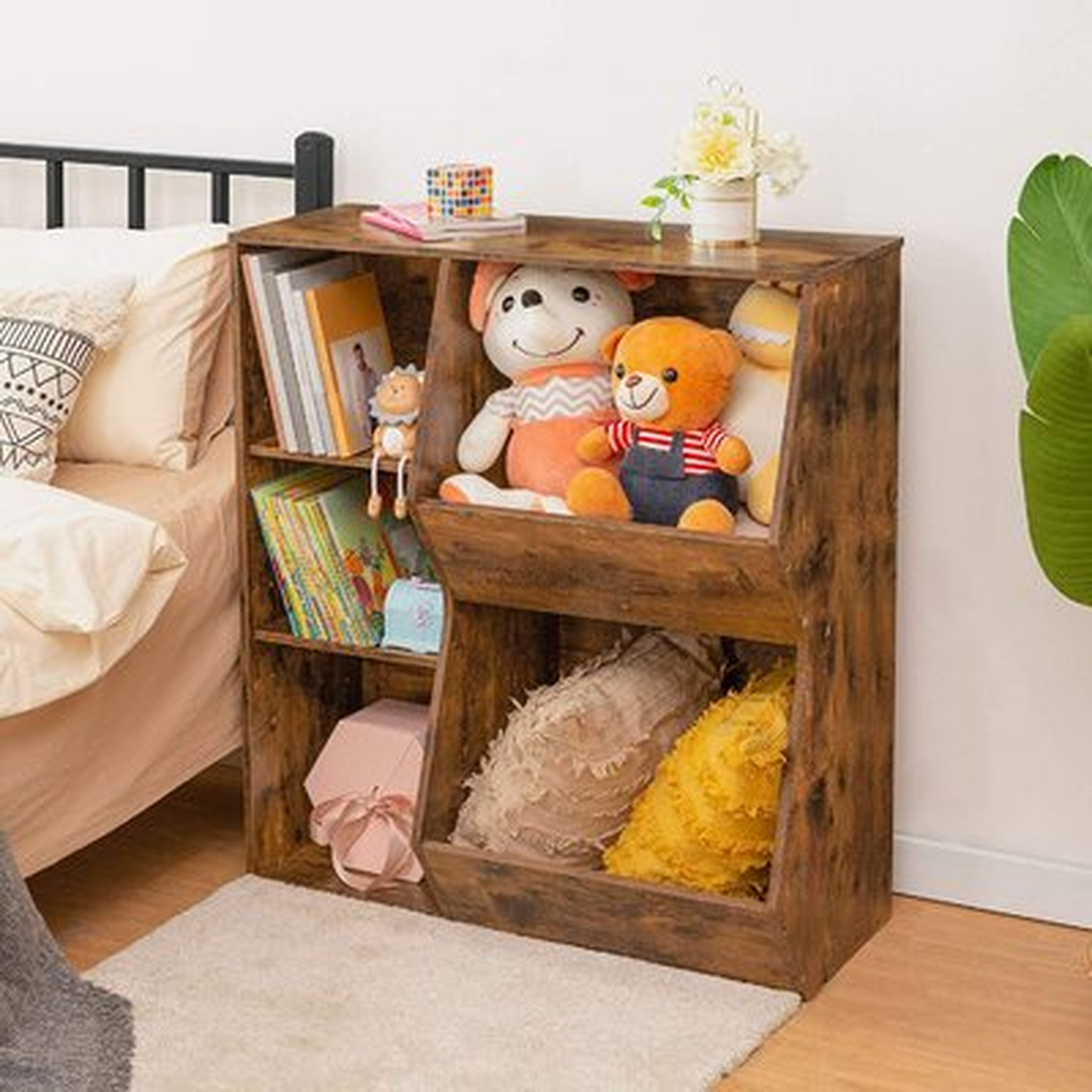 Kids Bookshelf, Bookcase Footboard, Multi-Bin Storage Cubby, Tilting Toy Storage Cabinet, Children's Toy Shelf, Suitable For Children's Room, Playroom, Hallway, Oak White - Wayfair