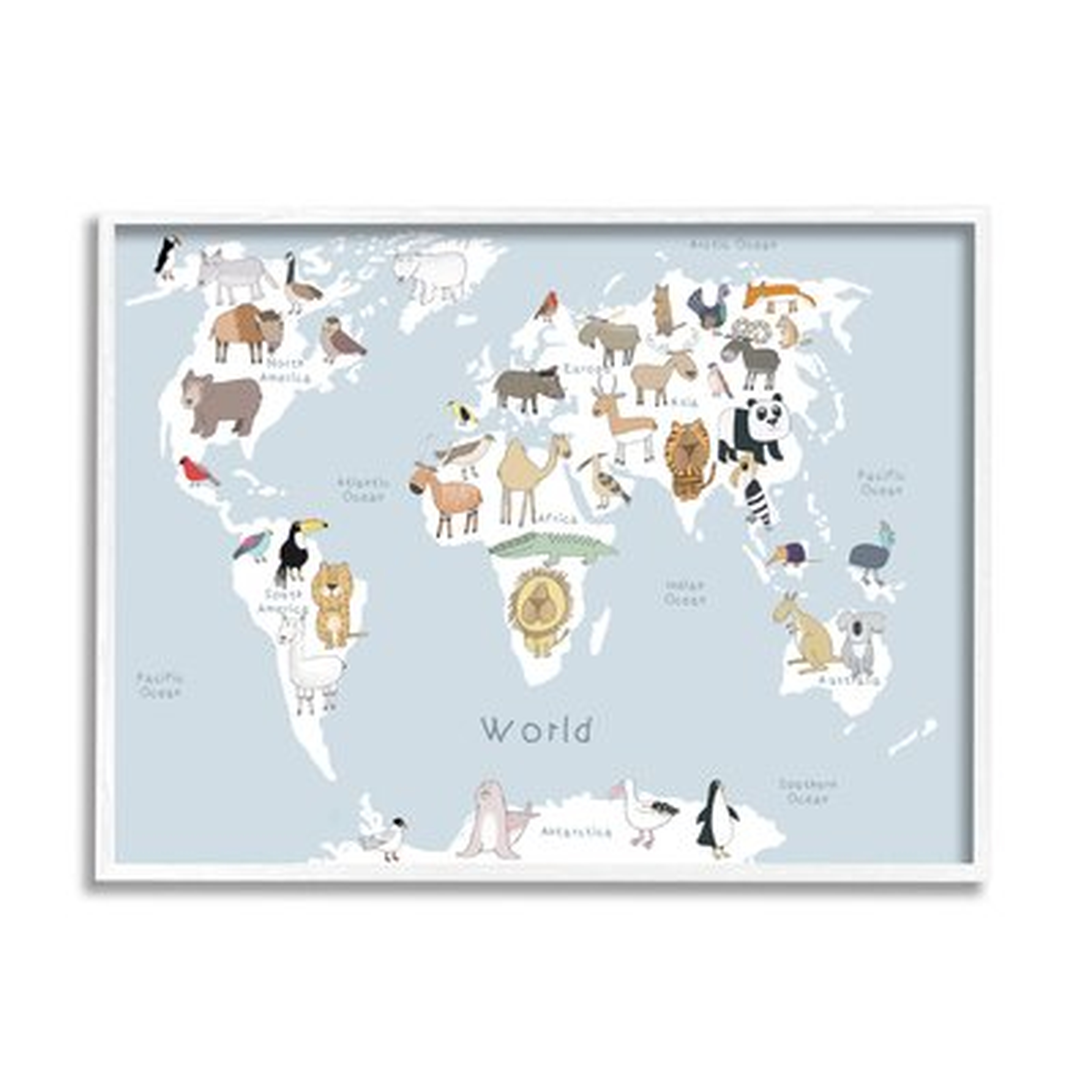 Children's Animal World Map Playful Illustration Light Blue - Wayfair