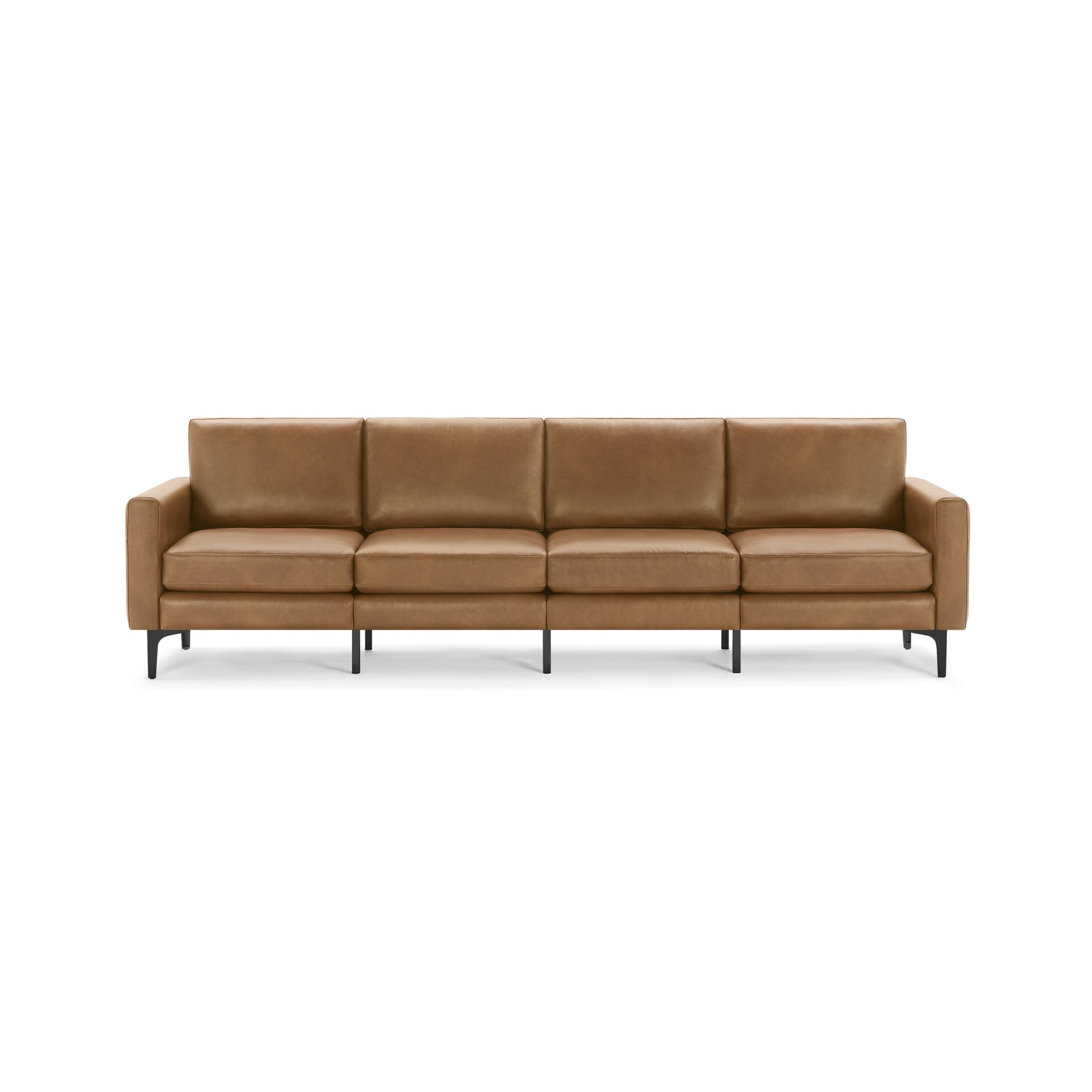 Nomad Leather King Sofa in Camel, Black Metal Legs - Burrow