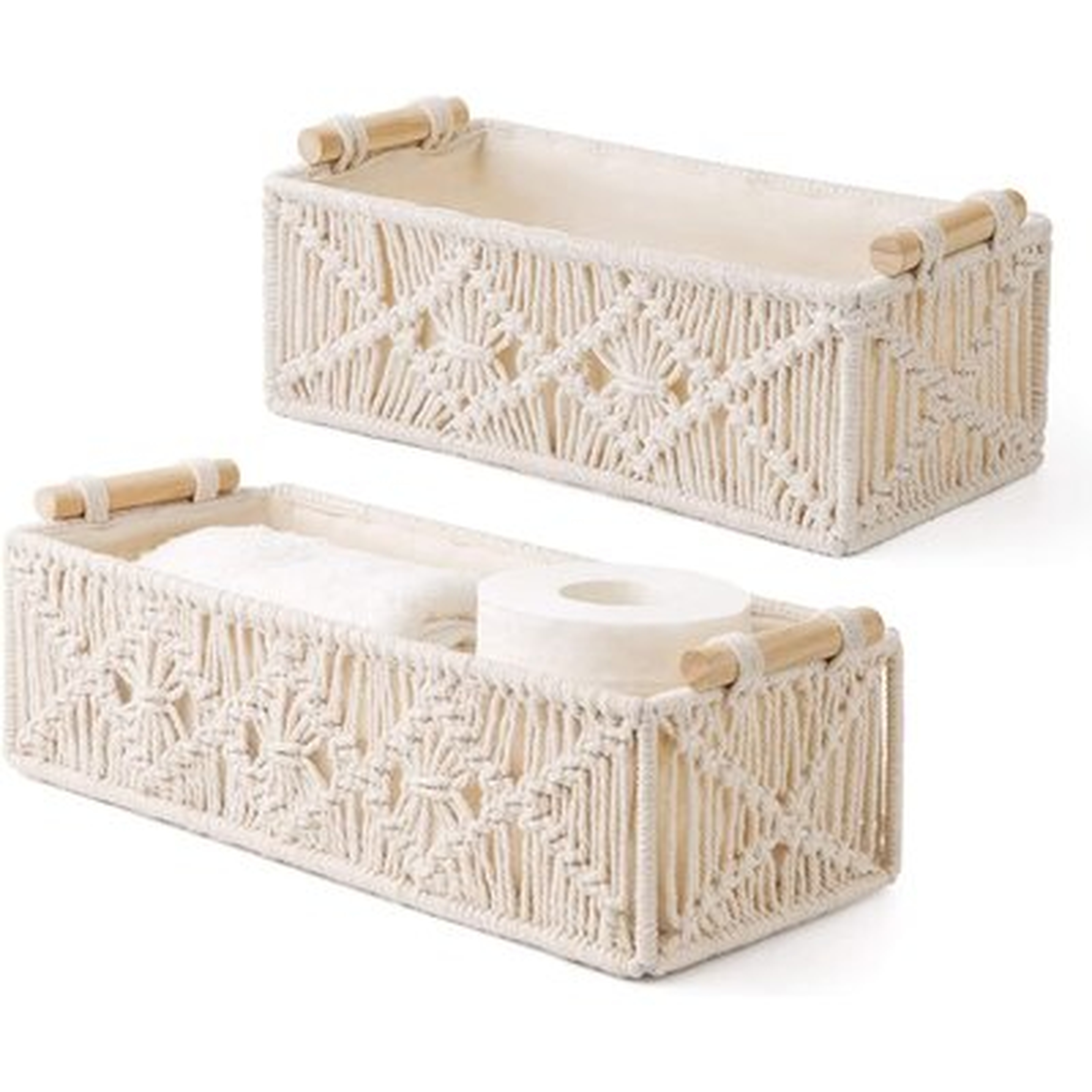 Macrame Storage Handmade Baskets, Ivory, Set of 2 - Wayfair