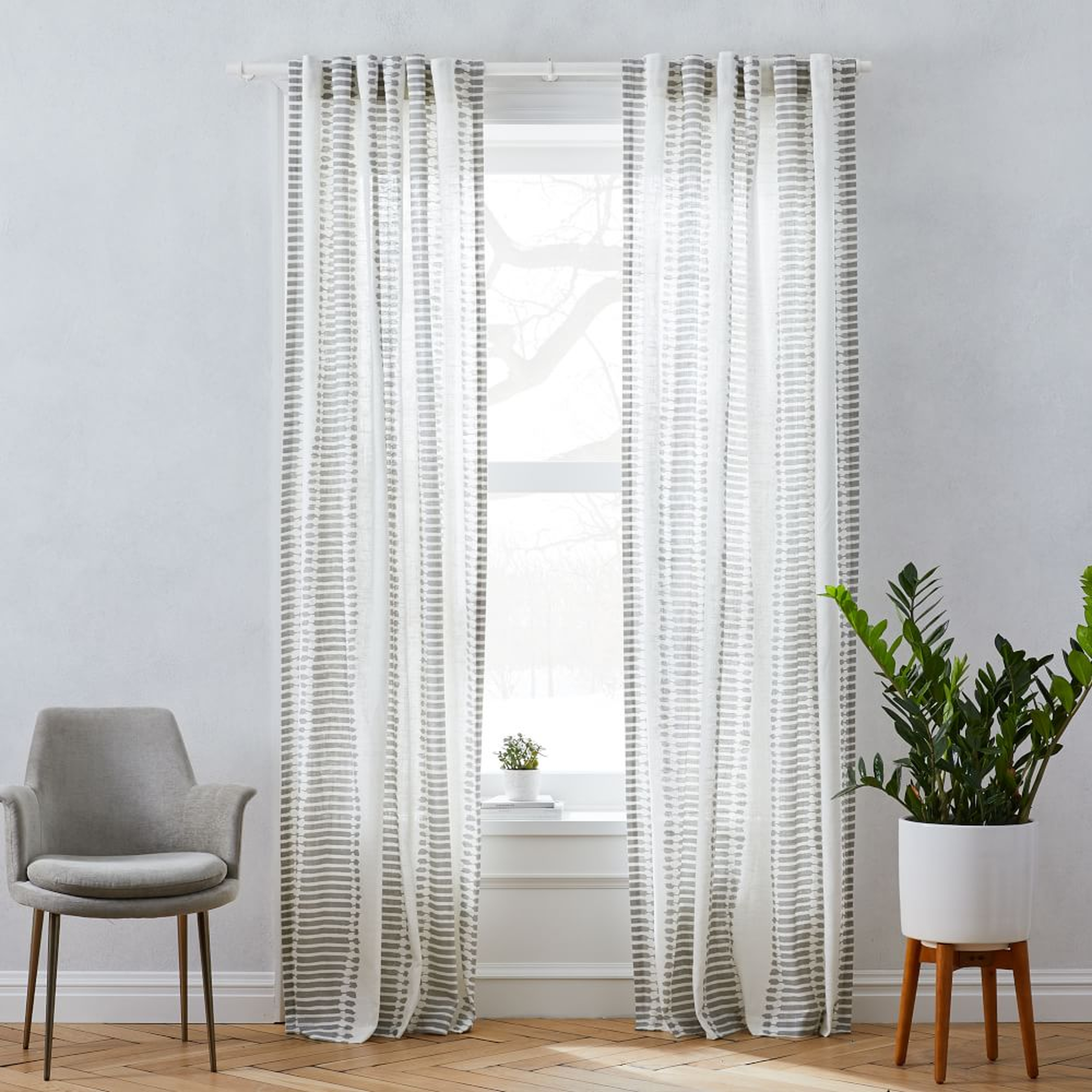 Striped Ikat Curtain, Pearl Gray, 48"x108" - West Elm