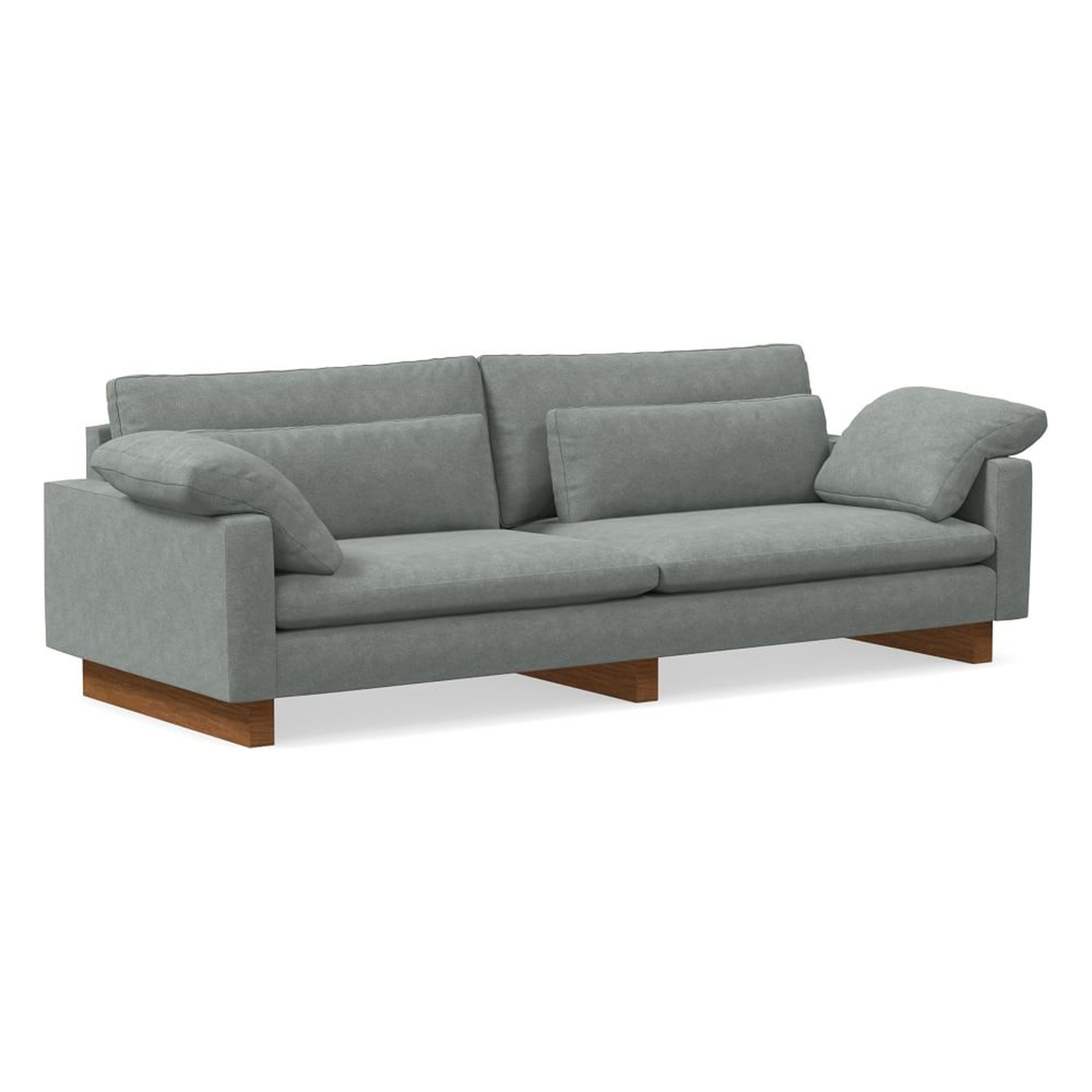 Harmony 104" Multi-Seat Sofa, Standard Depth, Distressed Velvet, Mineral Gray, Dark Walnut - West Elm