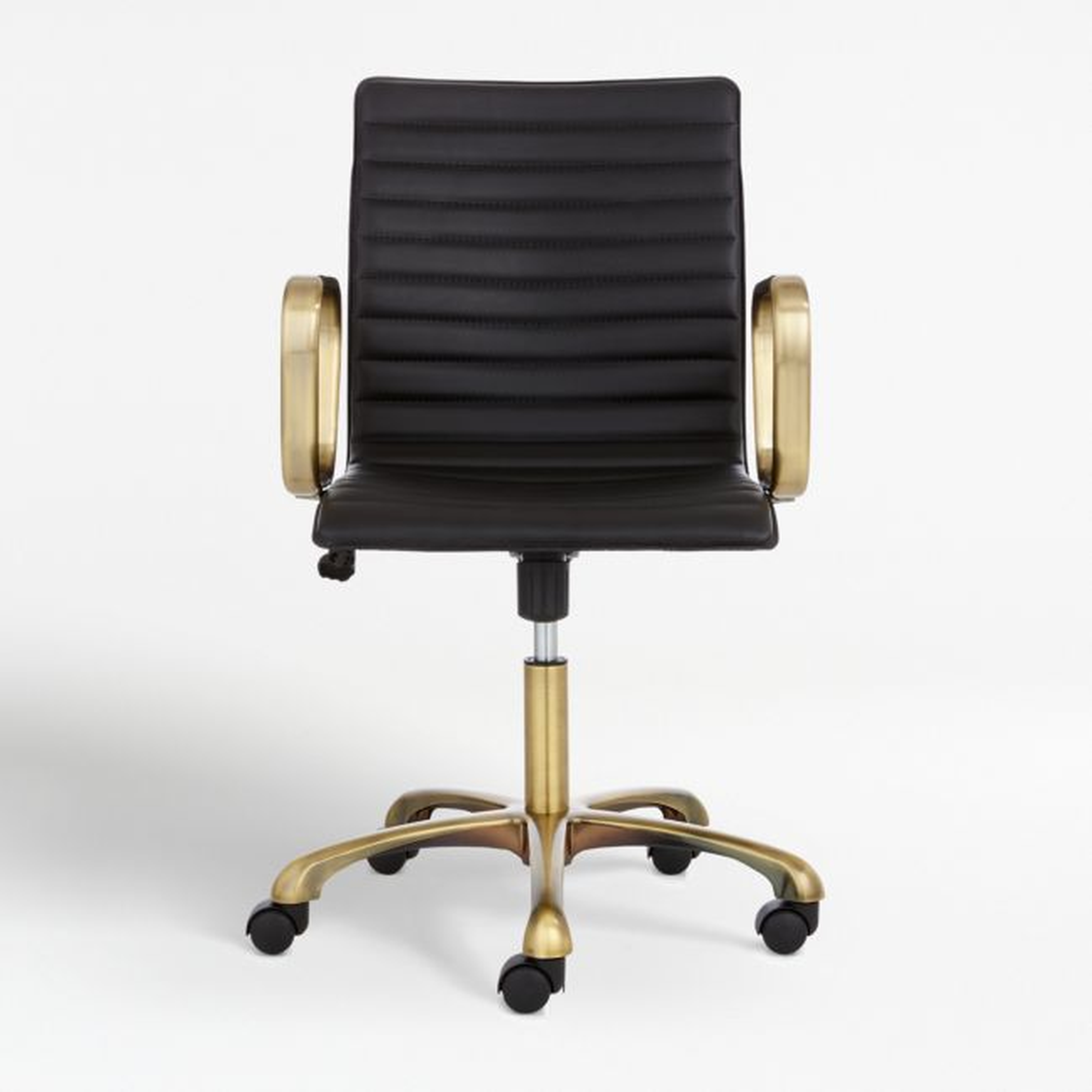 Ripple Black Leather Office Chair with Brass Frame - Crate and Barrel