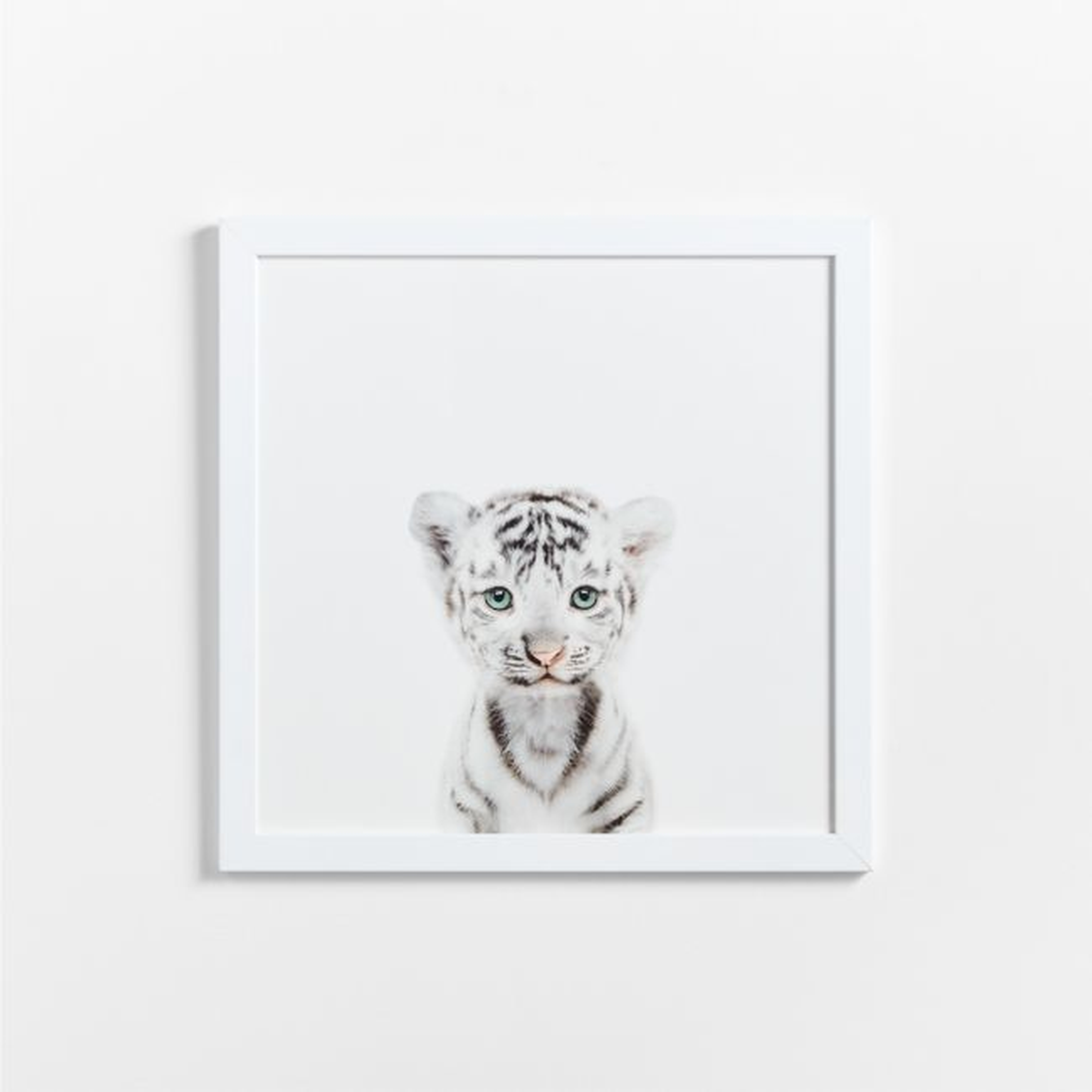 Baby White Tiger White Wood Framed Wall Art Print - Crate & Kids