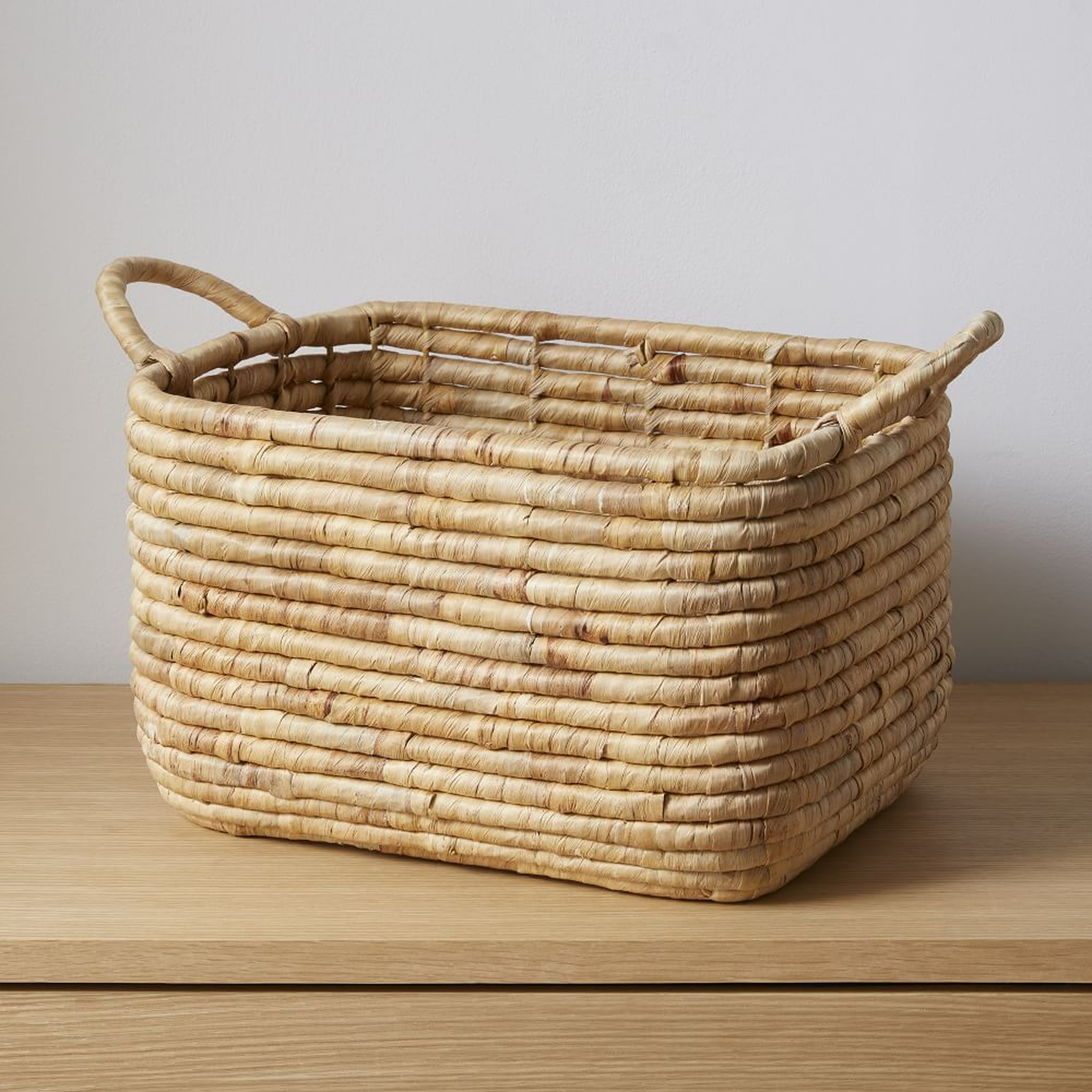 Woven Seagrass, Handle Baskets, Natural, Medium, 16"W x 12.5"D x 10.5"H - West Elm
