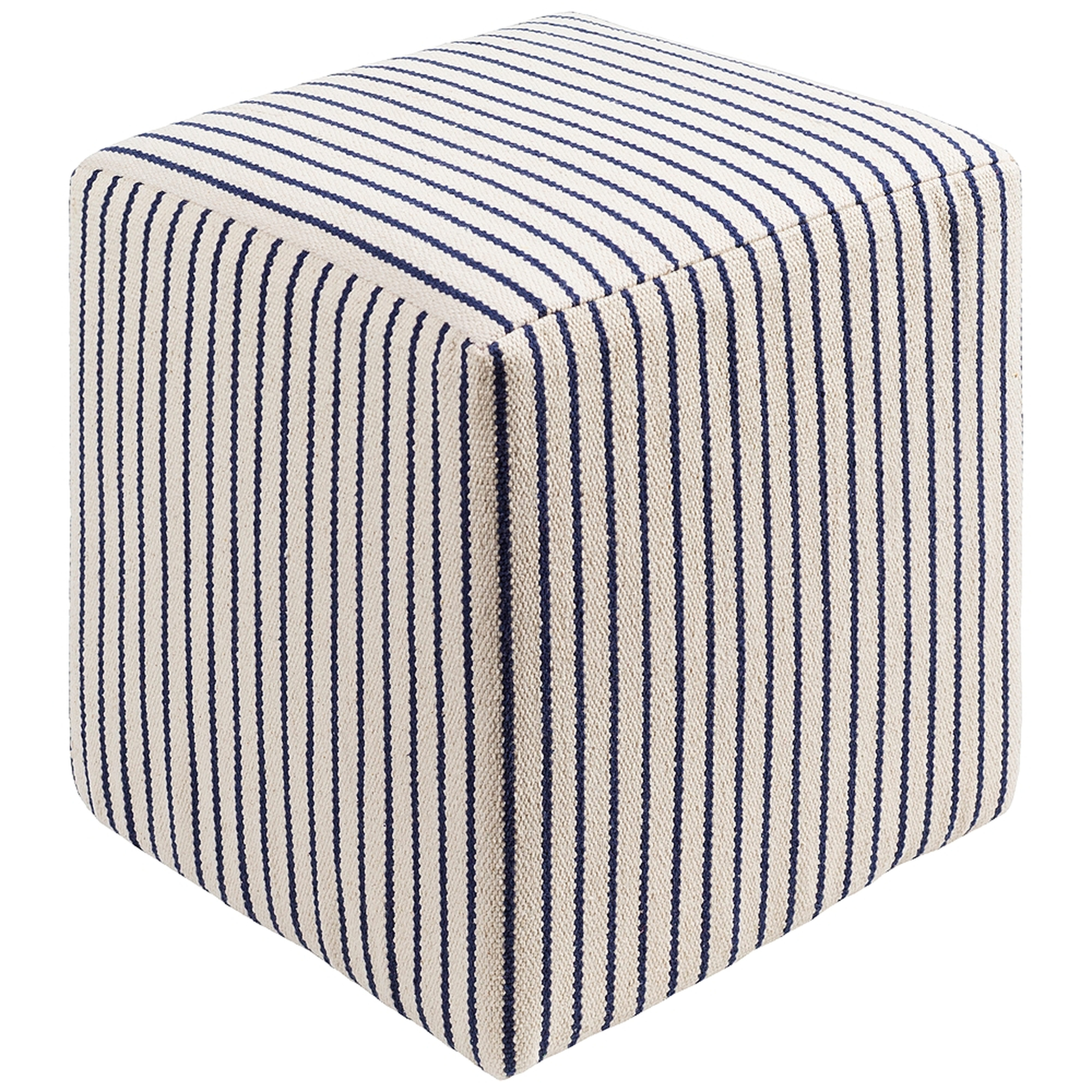Surya Matchford Cream and Navy Cotton Woven Pouf Ottoman - Style # 91H75 - Lamps Plus