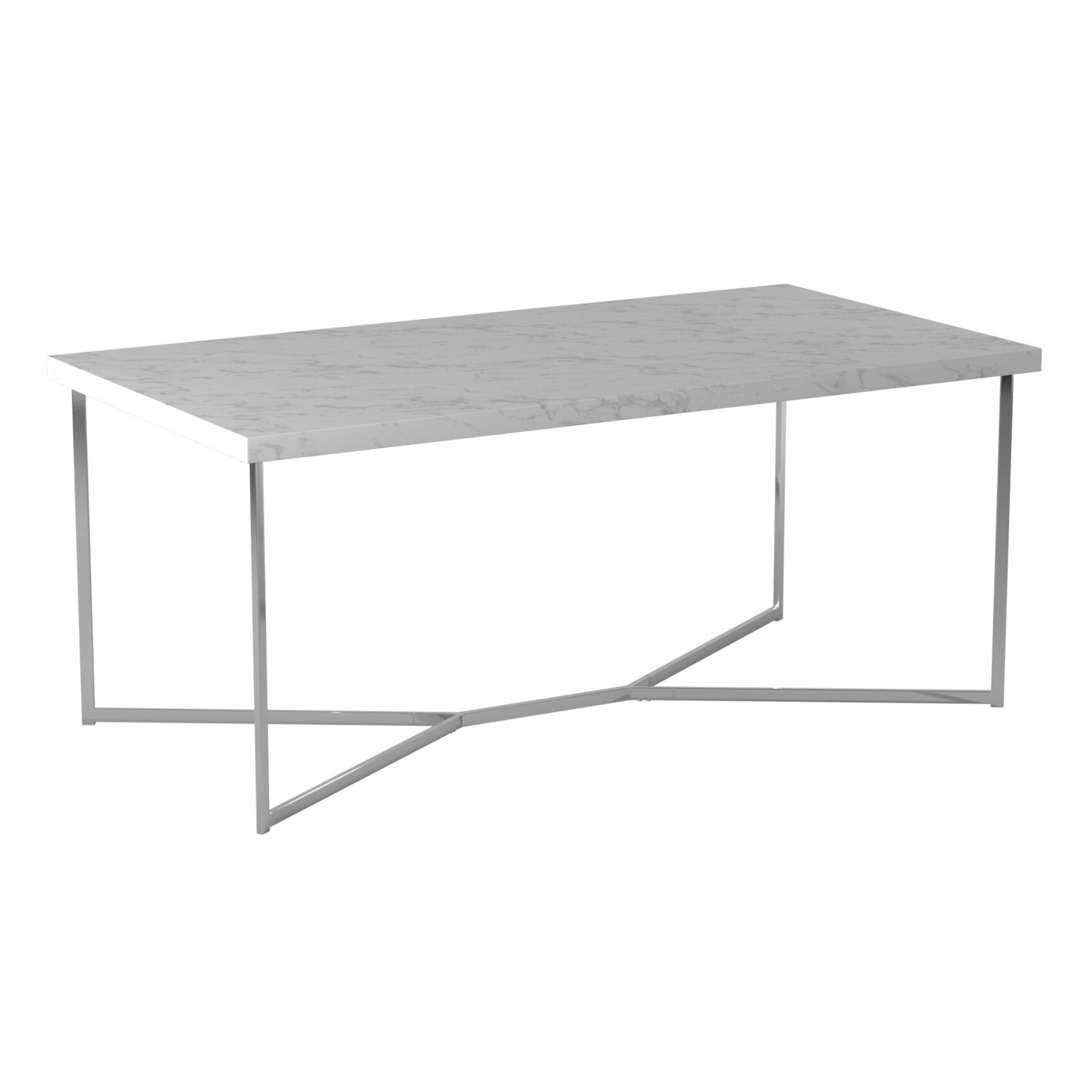 Luxe 42" Y Leg Modern Glam Coffee Table - Faux White Marble/Chrome - Walker Edison