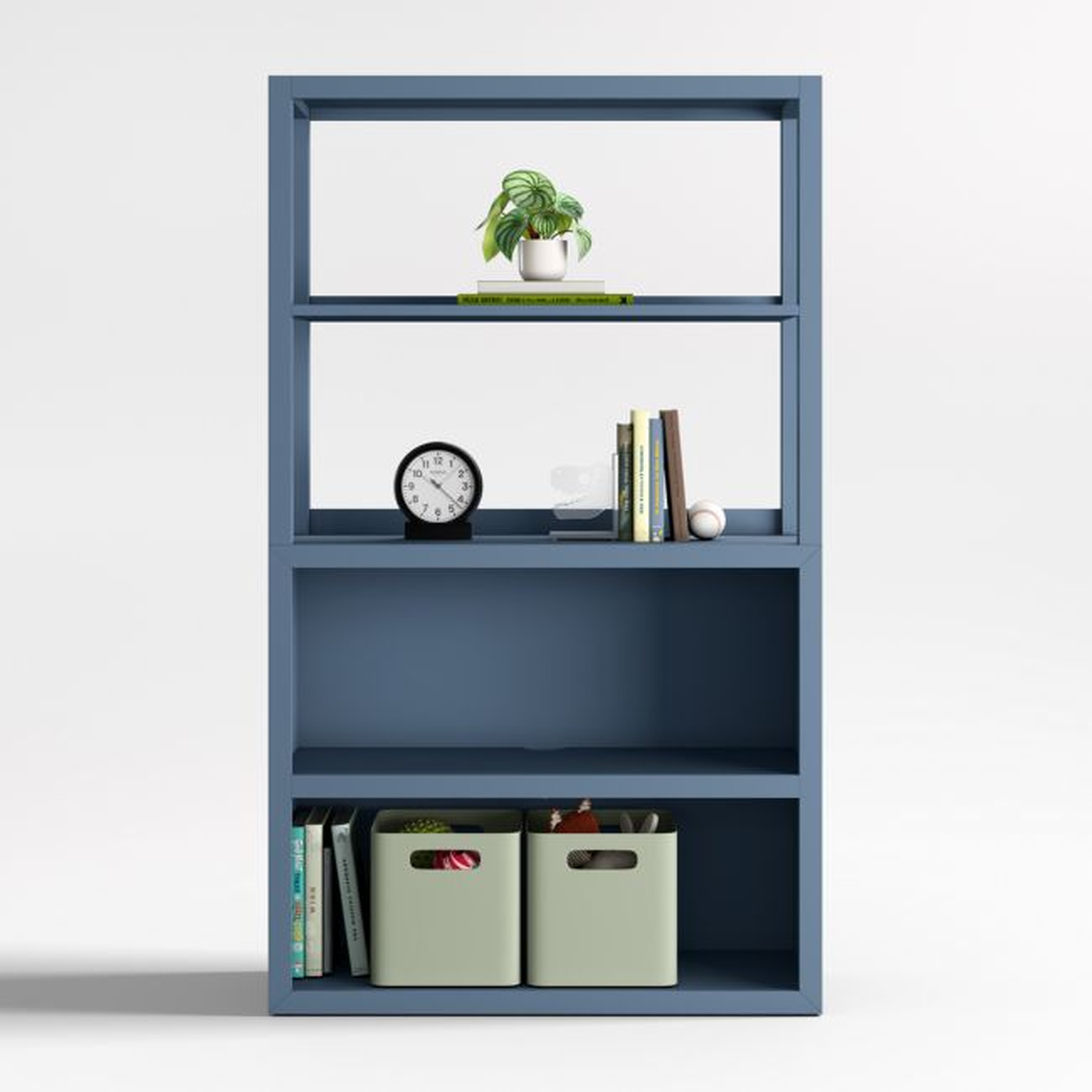 Ever Simple Modular Slate Blue Wood Kids Open Bookcase with Hutch - Crate & Kids