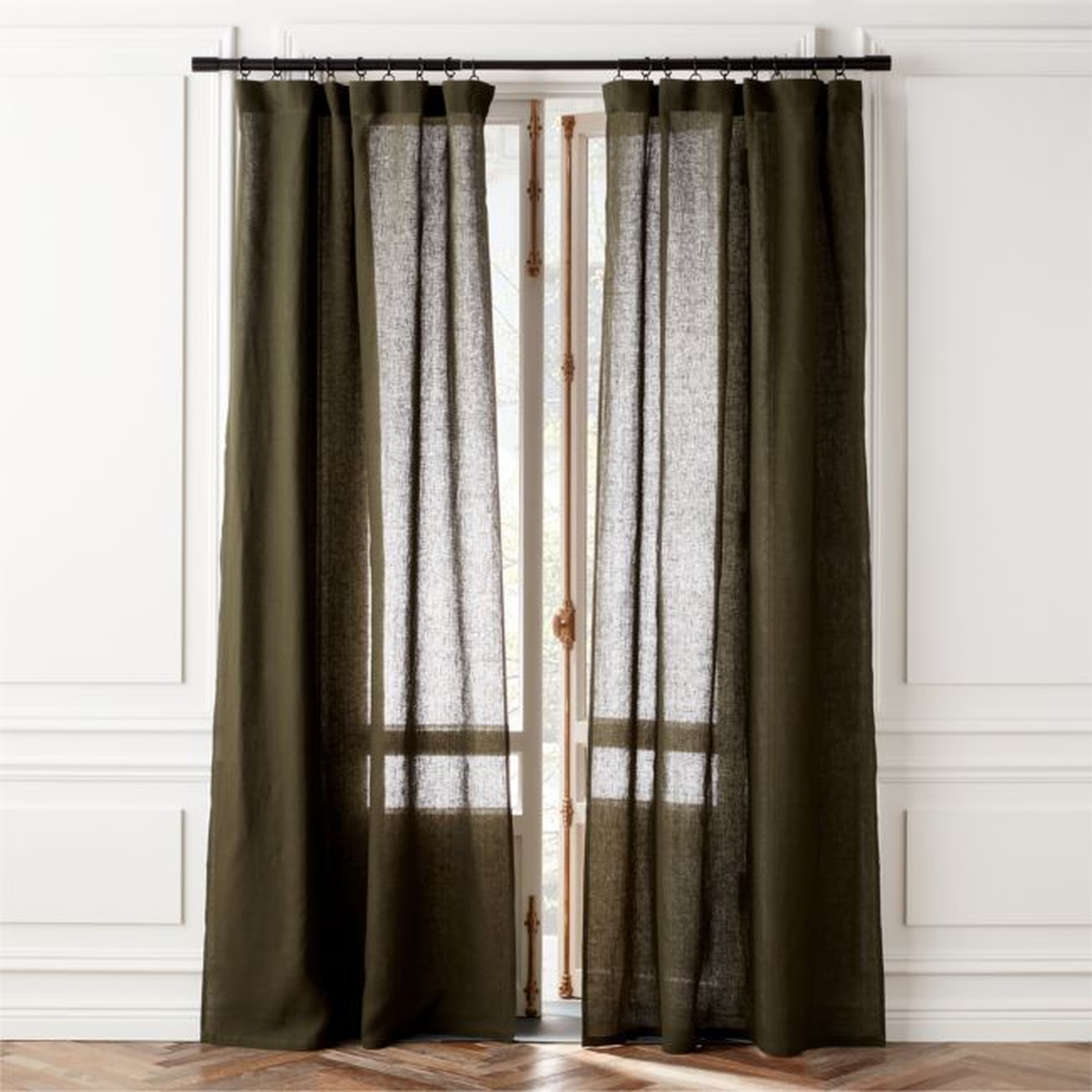 EUROPEAN FLAX™-Certified Linen Forest Green Window Curtain Panel 48''x96" - CB2