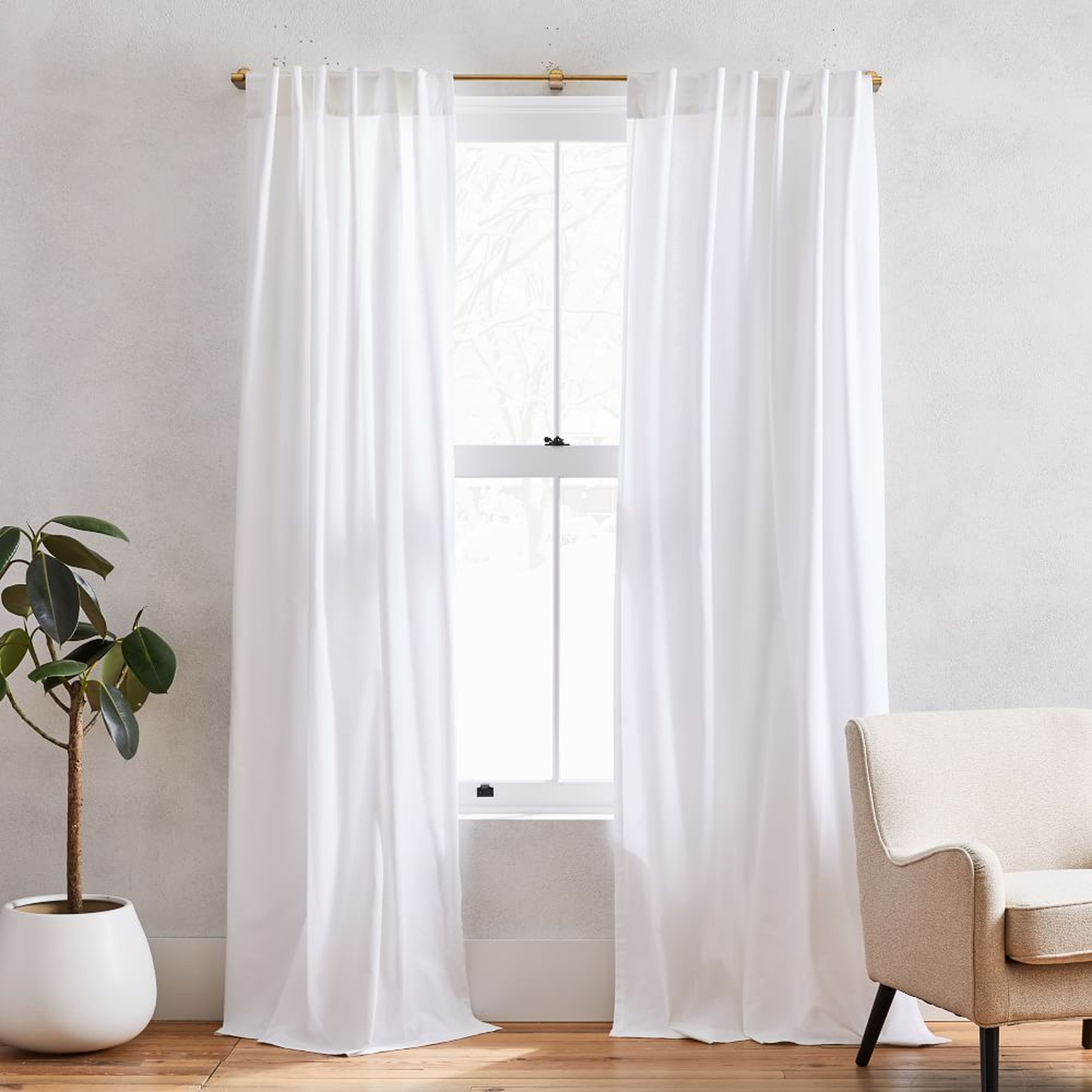 Cotton Canvas Curtain with Cotton Lining, White, 48"x108", Set of 2 - West Elm