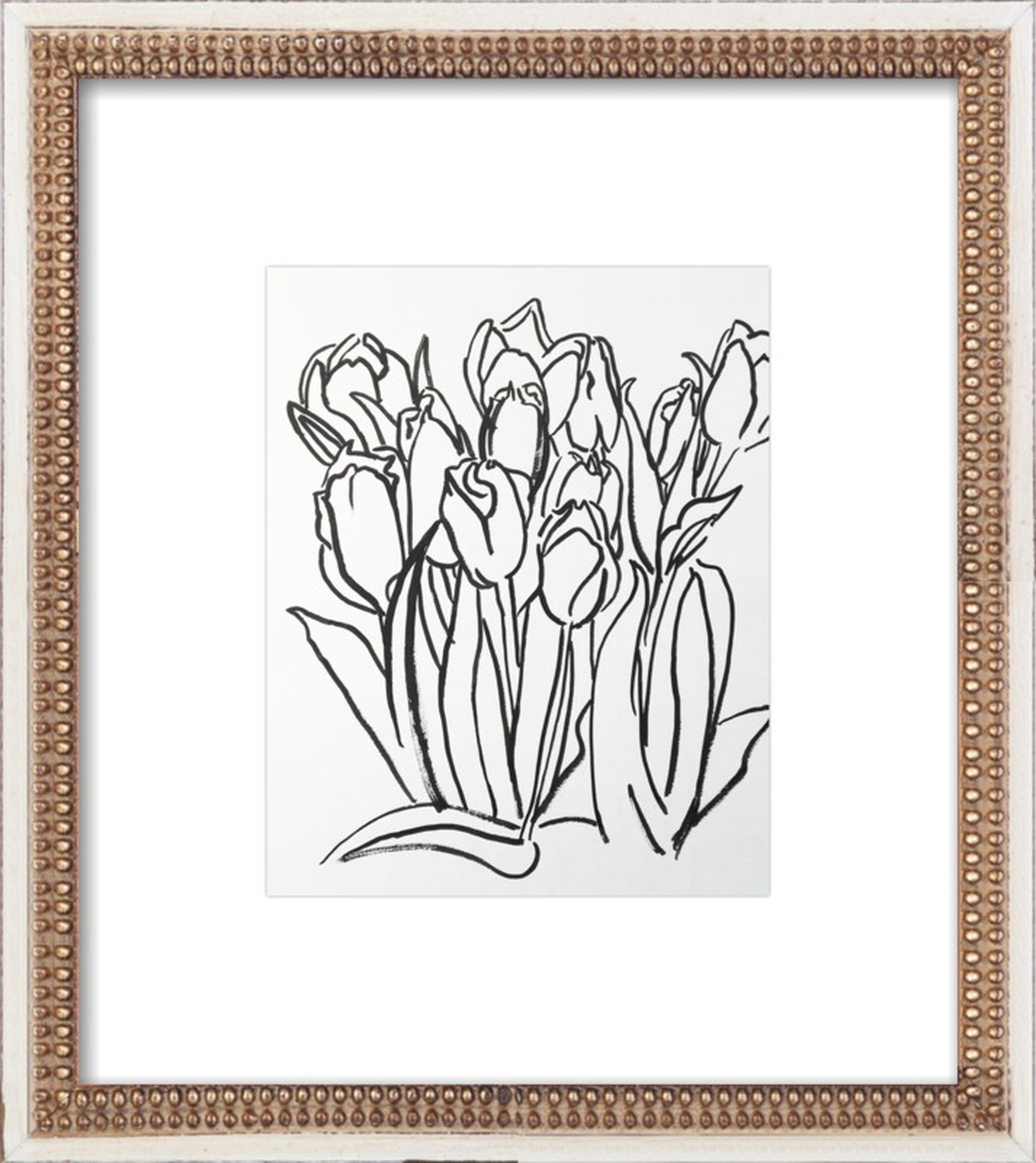 Tulips By Megan Williamson, Distressed Cream Double Bead Wood Frame, 16" x 18" - Artfully Walls