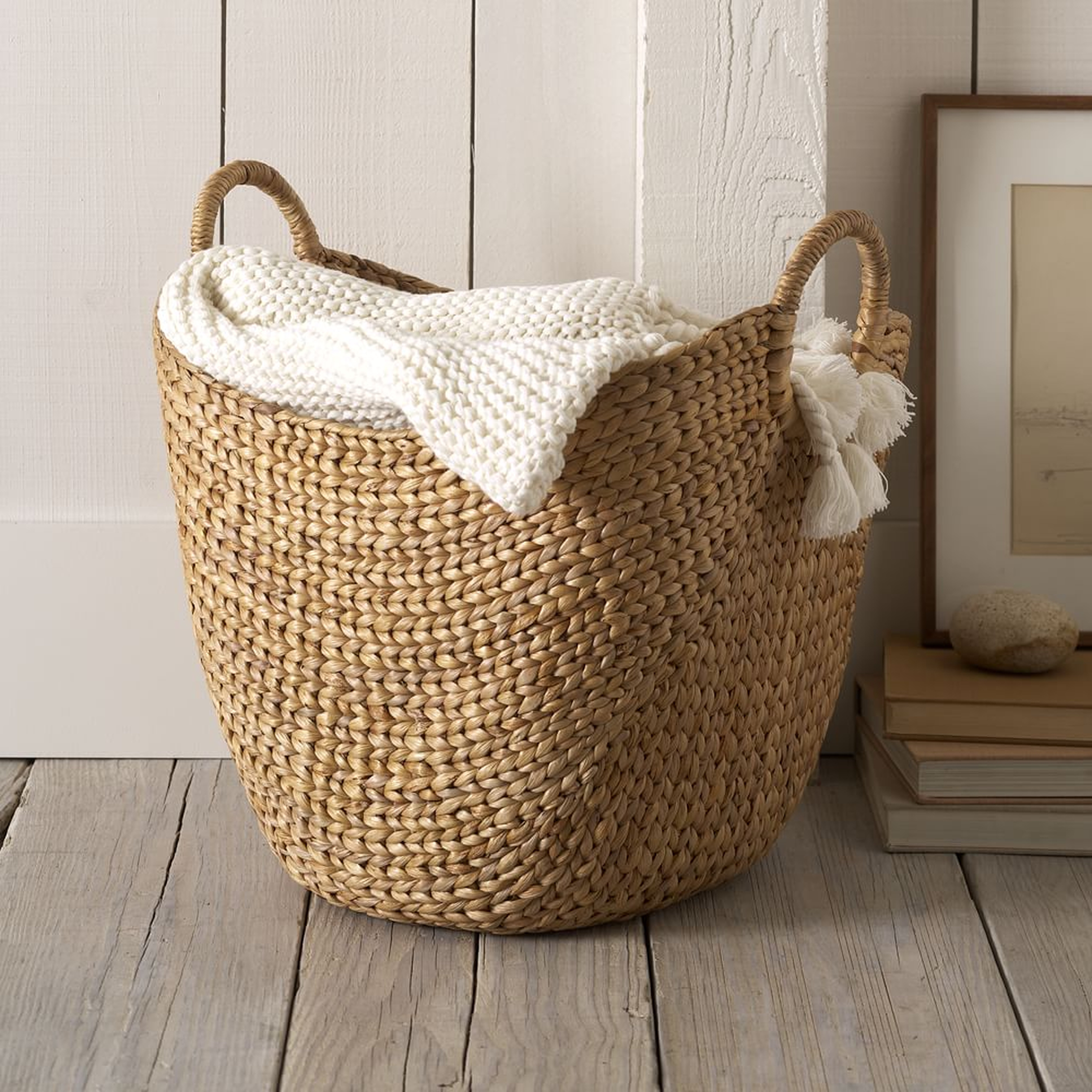 Curved Seagrass Basket, Handle Baskets, Natural, Large, 17.7"W x 21.6"D x 19.3"H - West Elm