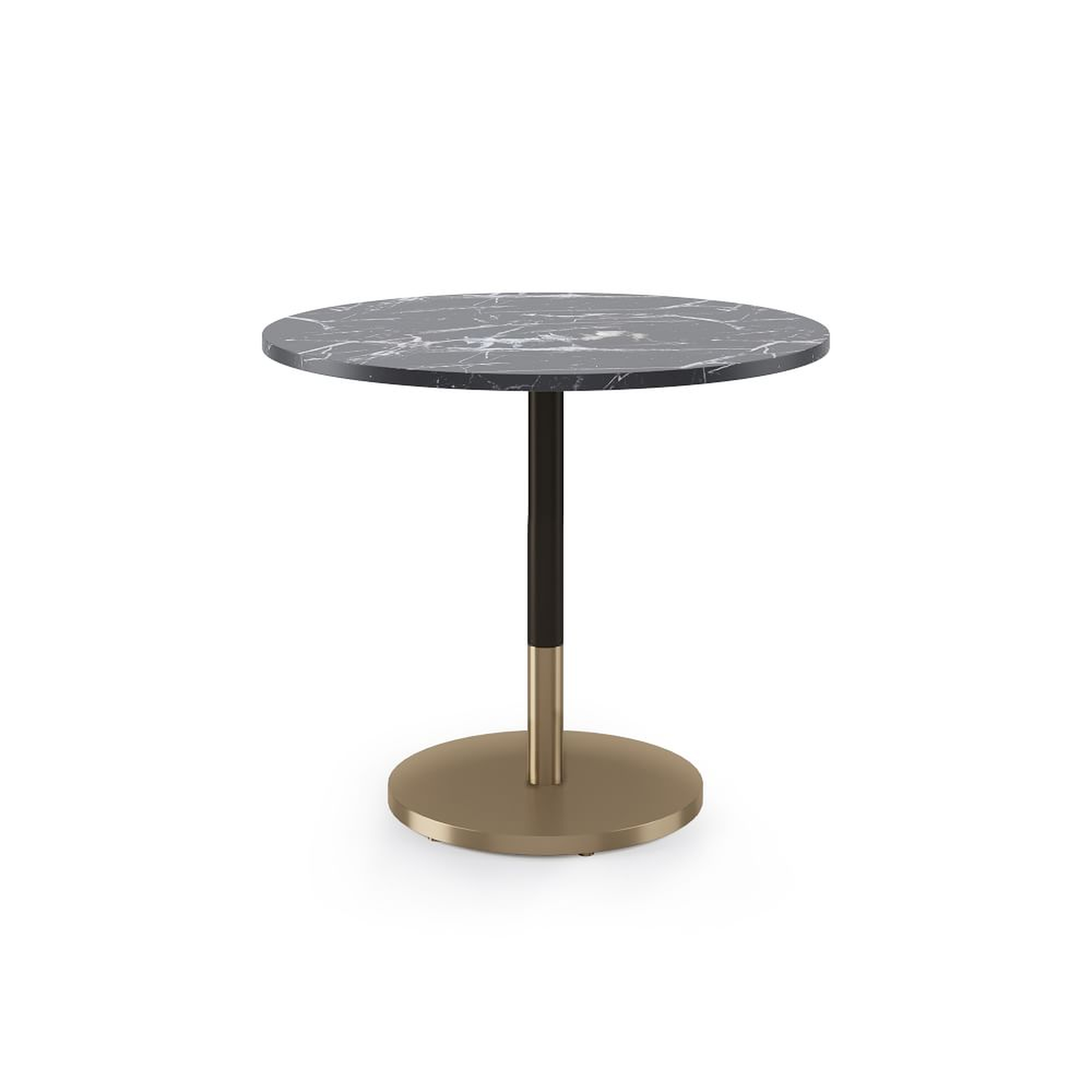 Restaurant Table, Top 36" Round, Black Faux Marble, Dining Ht Orbit Base, Bronze/Brass - West Elm