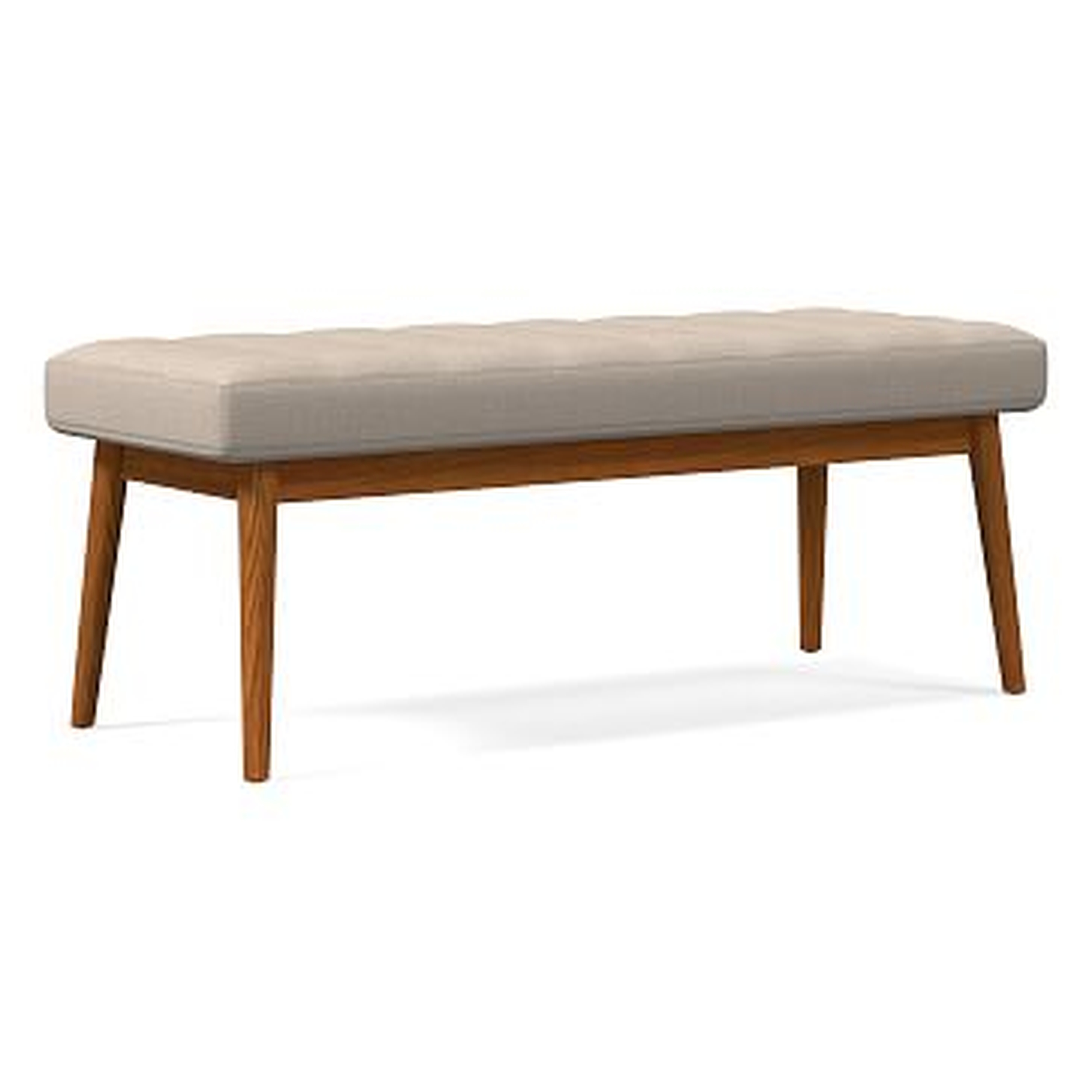 Midcentury Upholstered Bench, Poly, Yarn Dyed Linen Weave, Sand, Acorn - West Elm