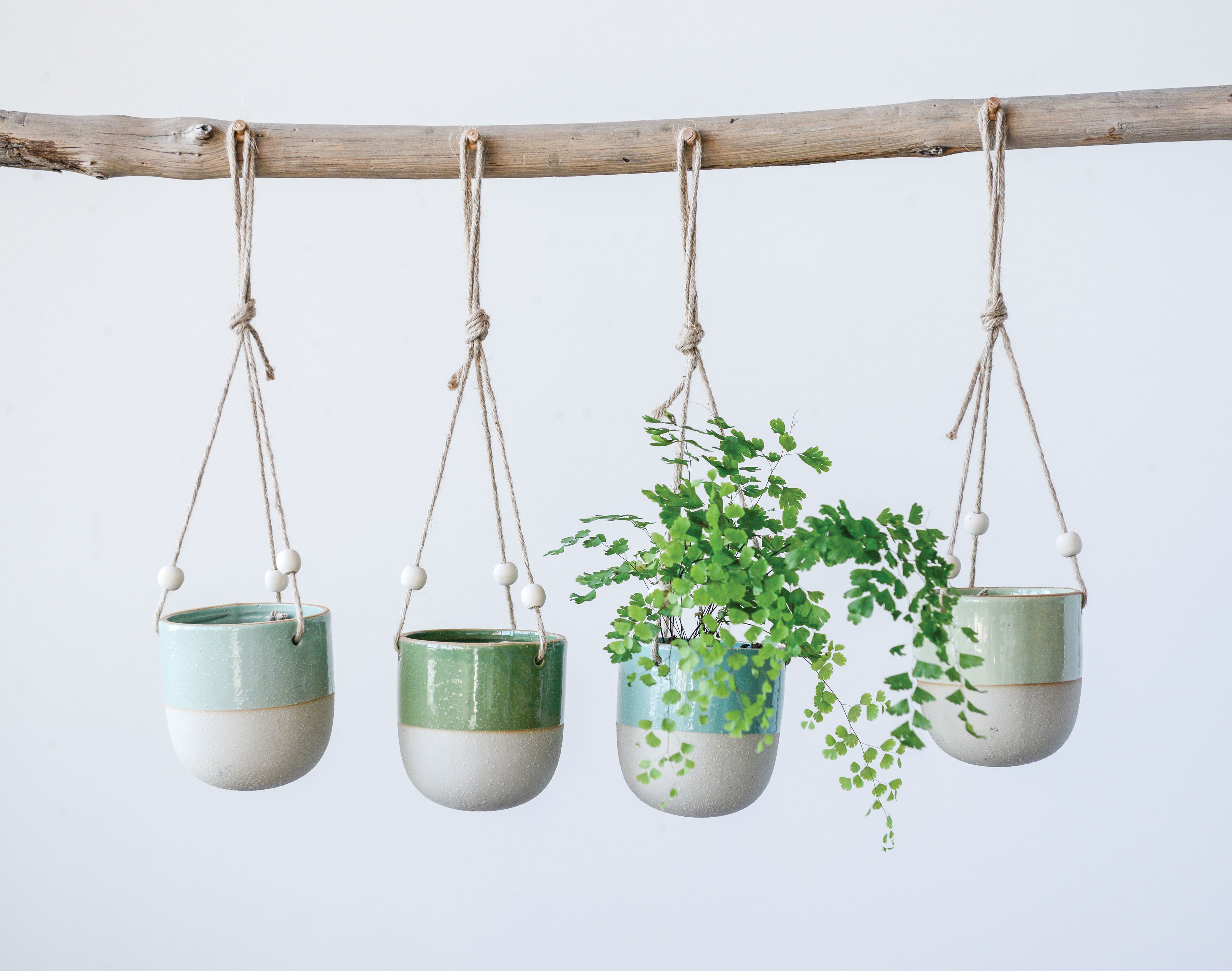 Stoneware Matte Glaze Hanging Planter (Set of 4 Colors) - Creative Co-Op