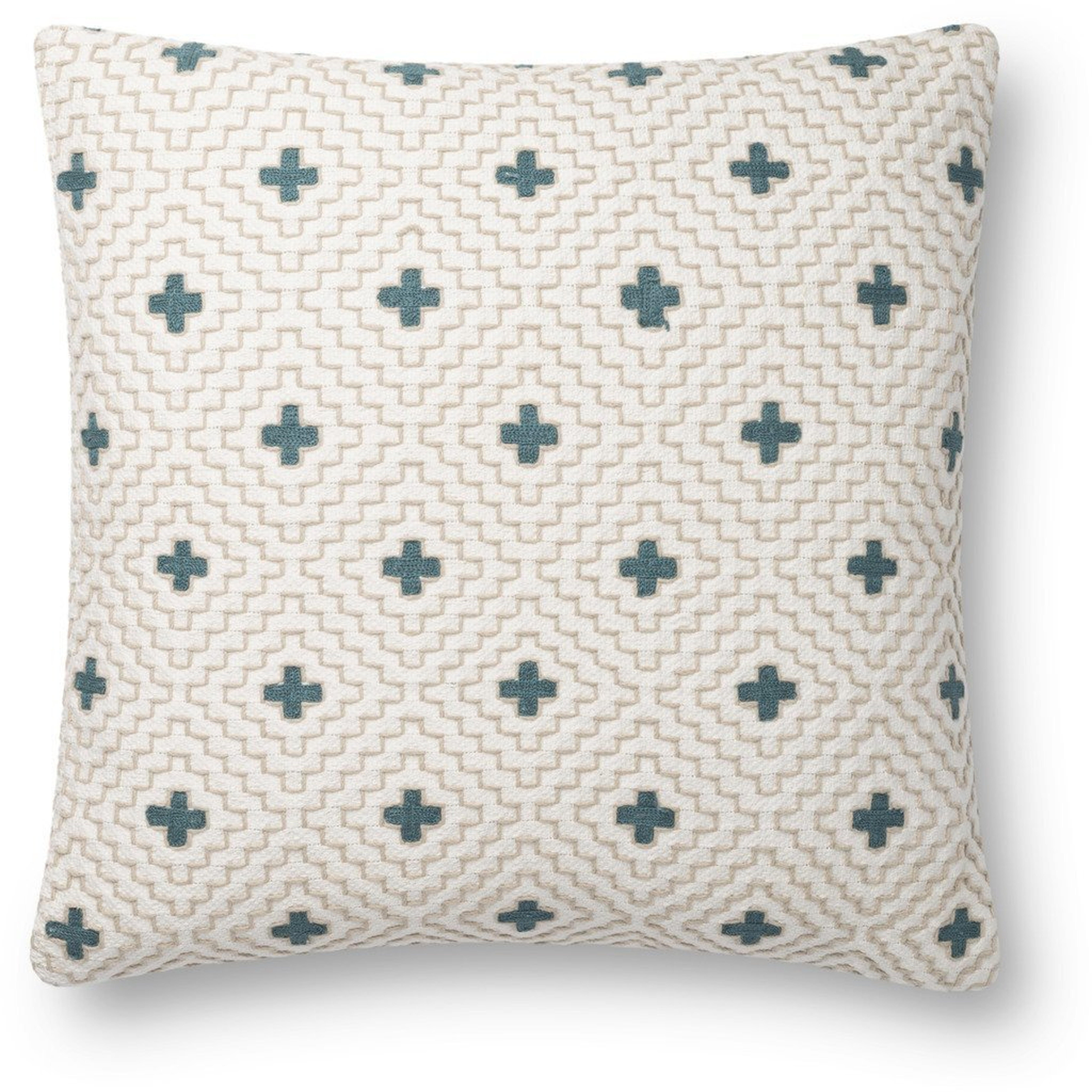 Throw Pillow, 22" x 22", Ivory & Teal - Loma Threads