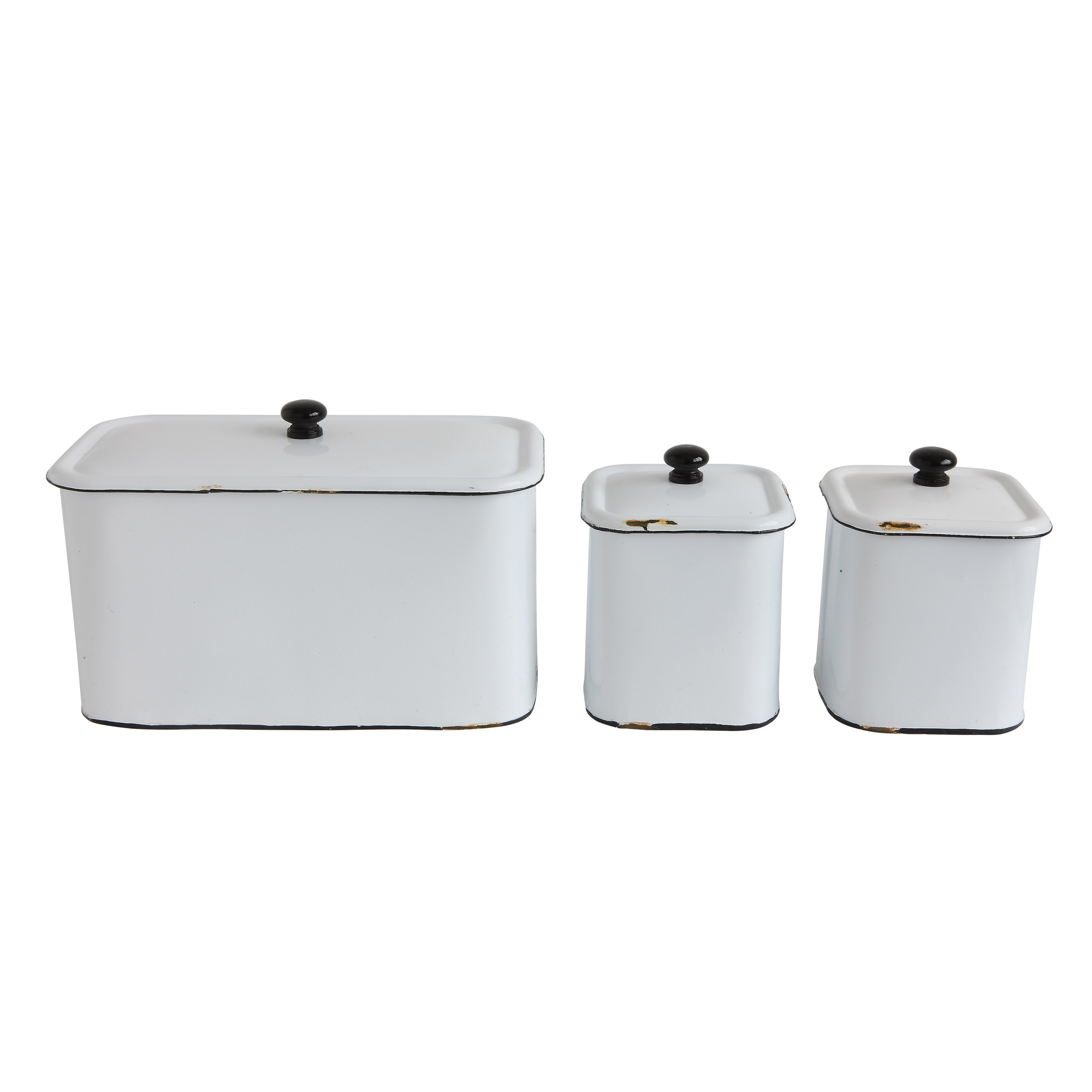 Set of 3 Distressed White Decorative Metal Boxes with Lids - Nomad Home