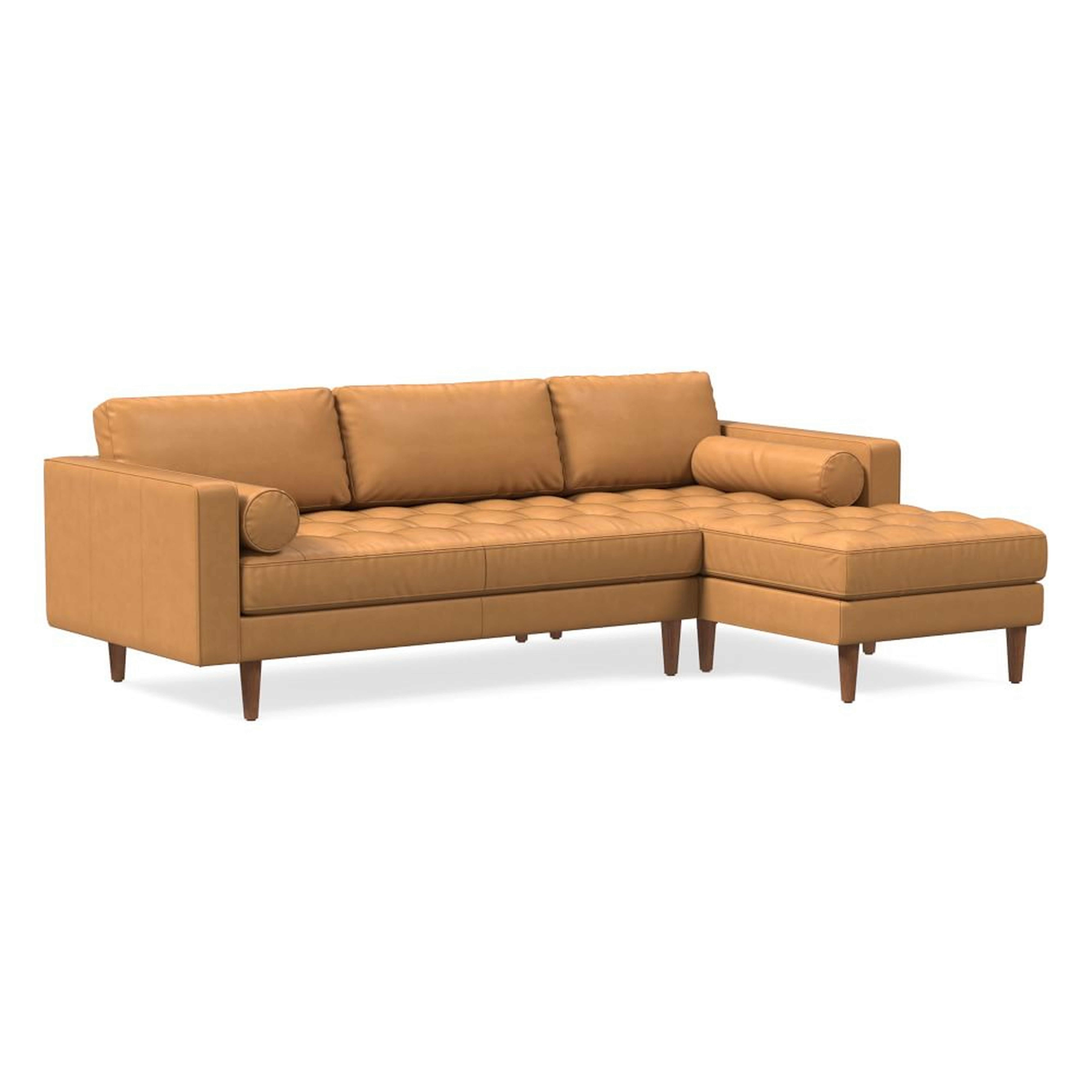 Dennes 102" Right 2-Piece Chaise Sectional, Chalk Leather, Tan, Walnut - West Elm