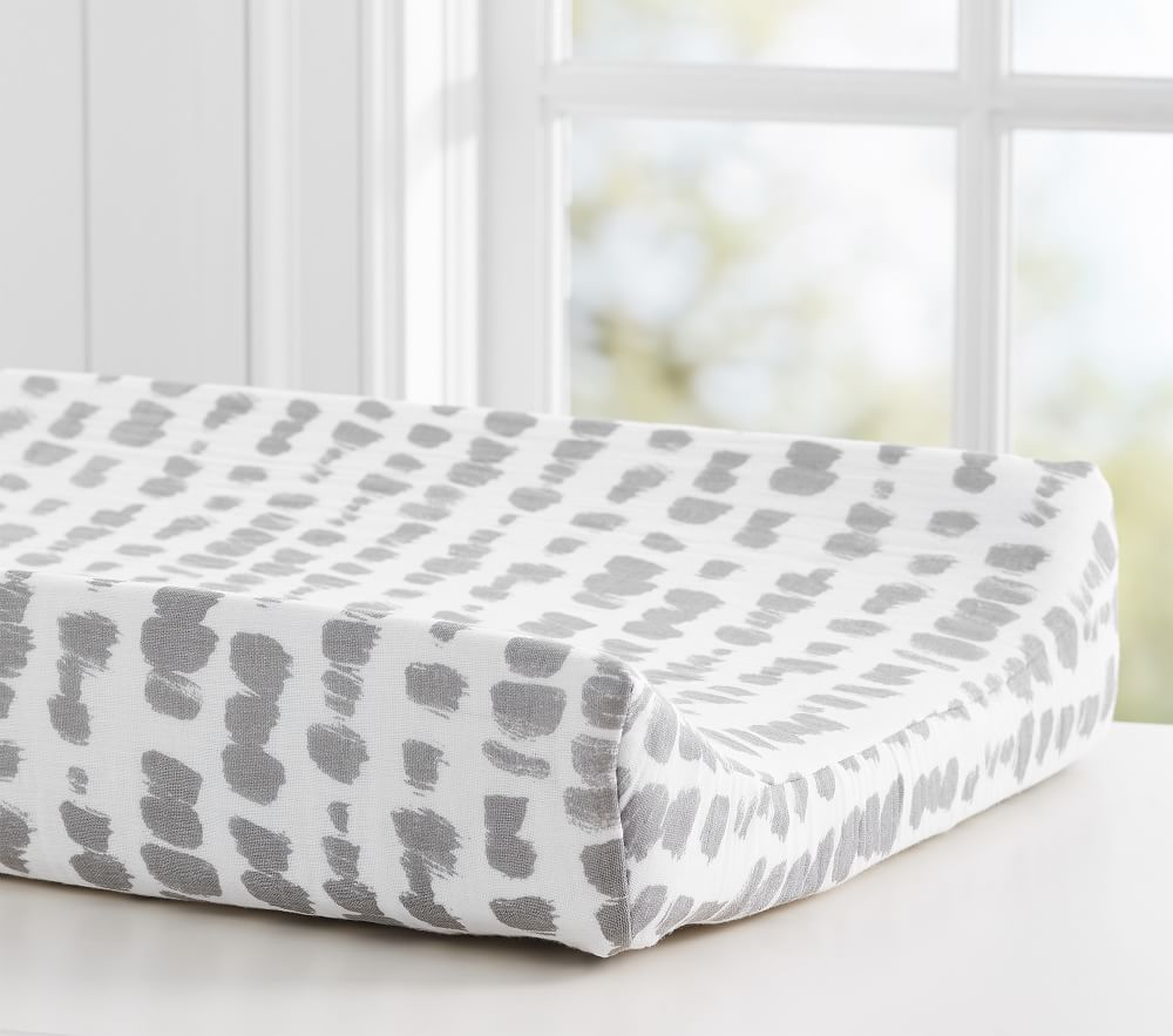 Brushstroke Dot Changing Pad Cover, Gray, WE Kids - West Elm